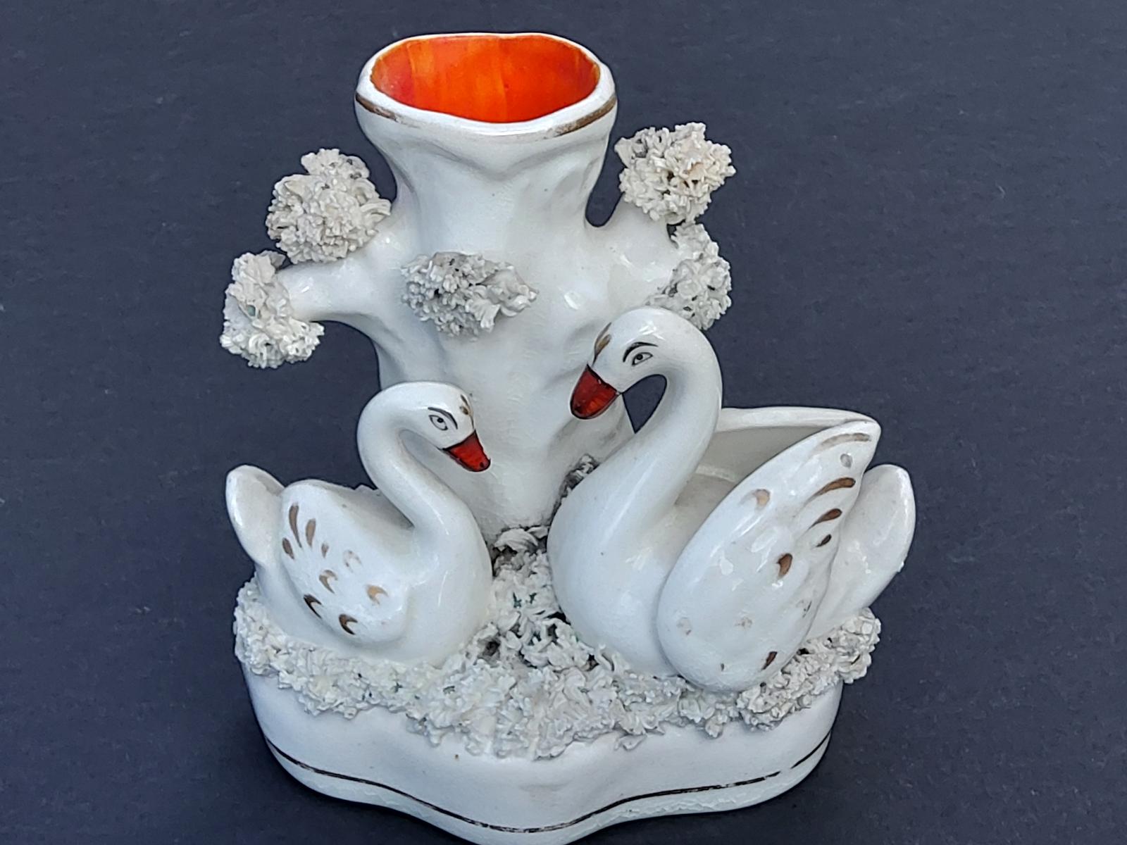 Staffordshire Pottery Spill Vase with Pair of Swans (1 of 6)