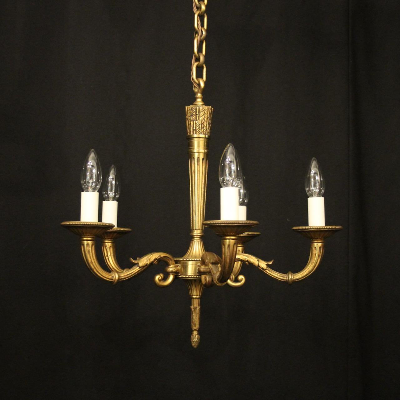 French Gilded 5 Light Antique Chandelier (1 of 10)