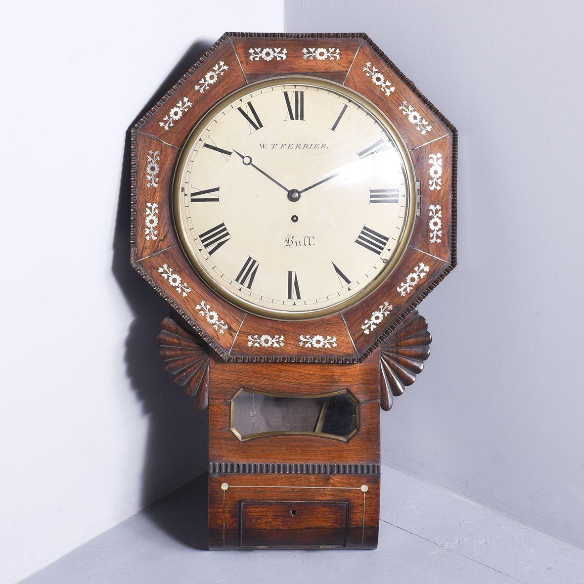 George IV Rosewood Drop Dial Regulator Wall Clock (1 of 7)