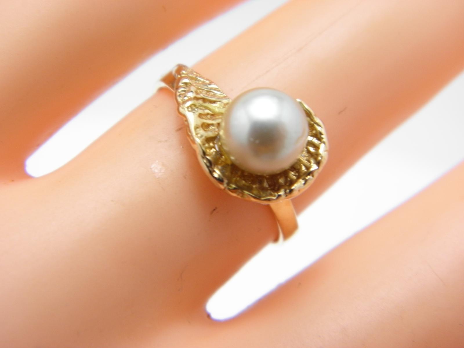 Vintage 14ct Gold Pearl Shell Ring Band Size K 1/2 (1 of 12)
