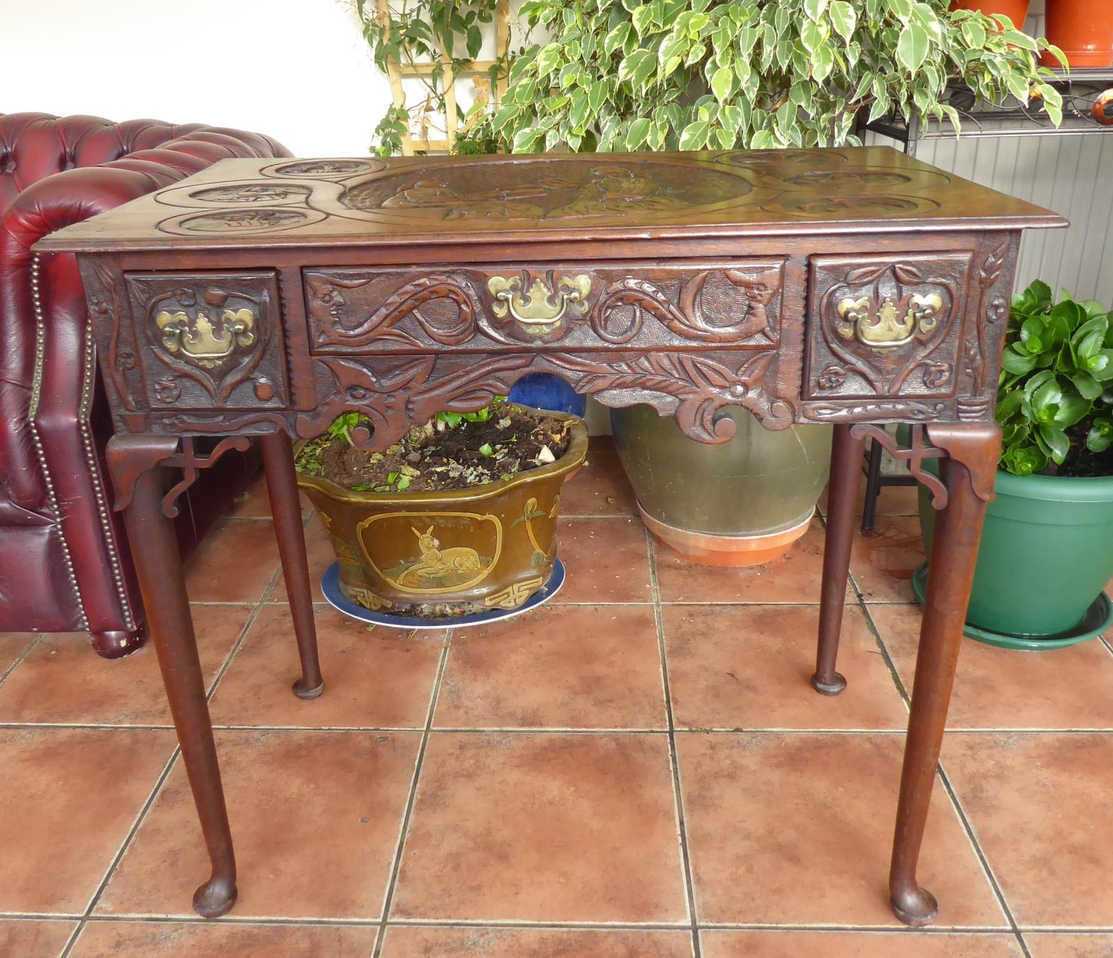 Mahogany Carved Side Table 3 Drawer  1740 (1 of 13)