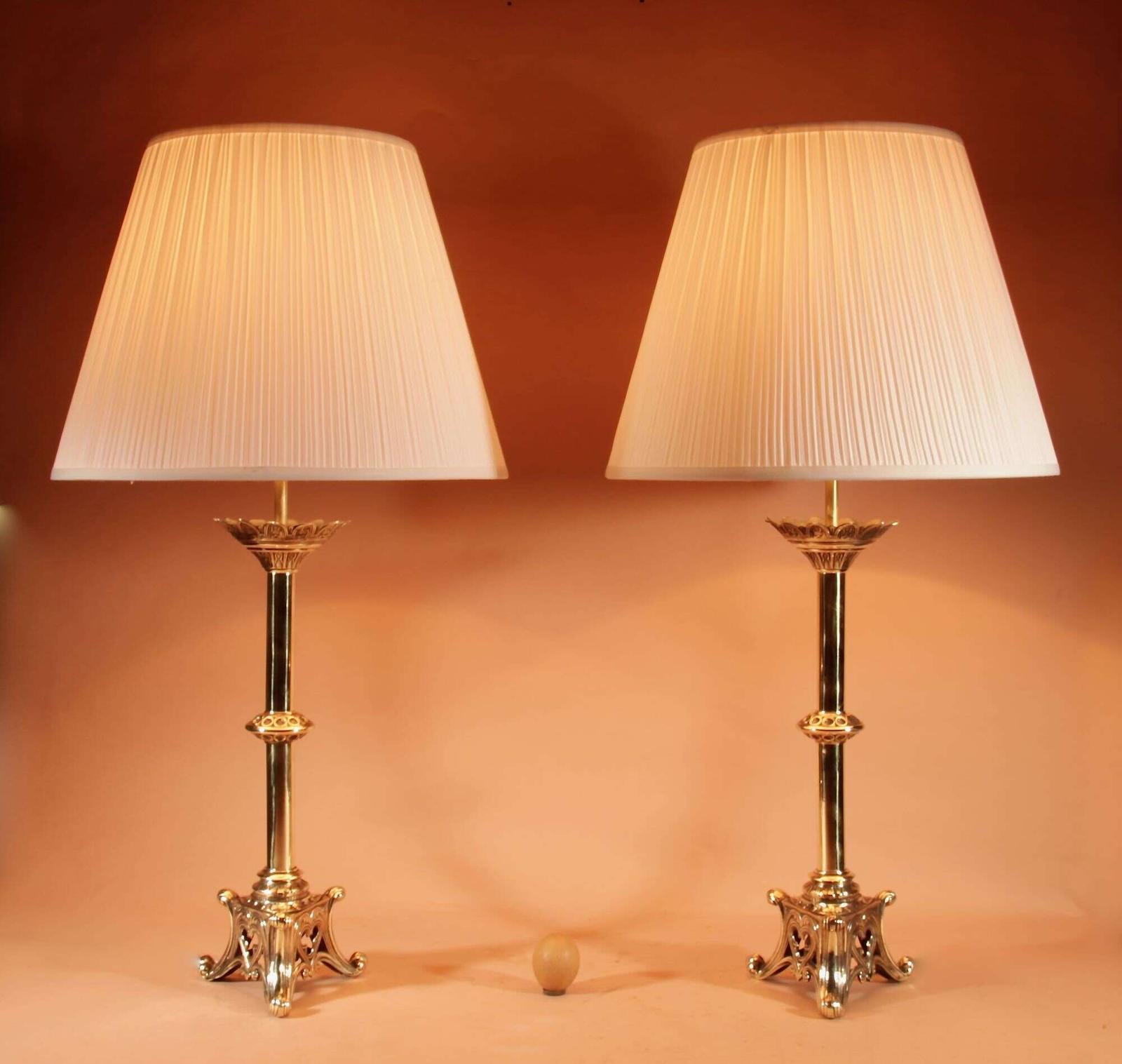Pair of Impressive Fine Cast Brass Table Lamps - in The Early Gothic Style (1 of 6) Pair of Impressive Fine Cast Brass Table Lamps - in The Early Gothic Style (1 of 6)
