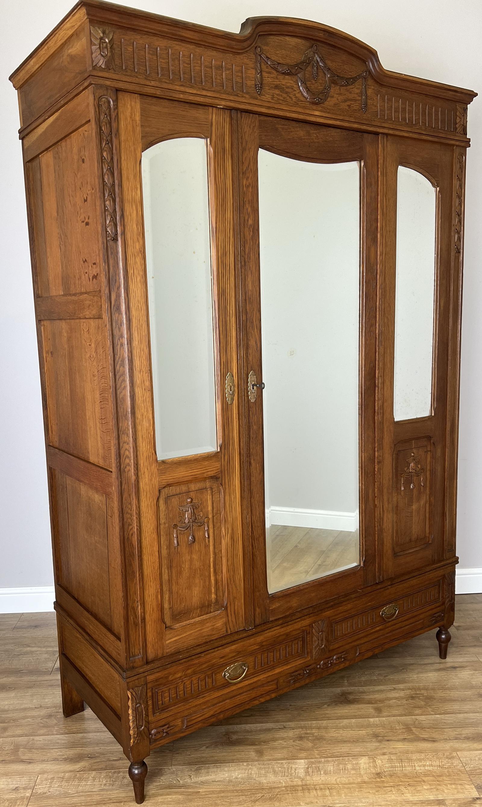 Wardrobe French Oak Two Door Mirrored Carved Armoire Cabinet (1 of 24) Wardrobe French Oak Two Door Mirrored Carved Armoire Cabinet (1 of 24)