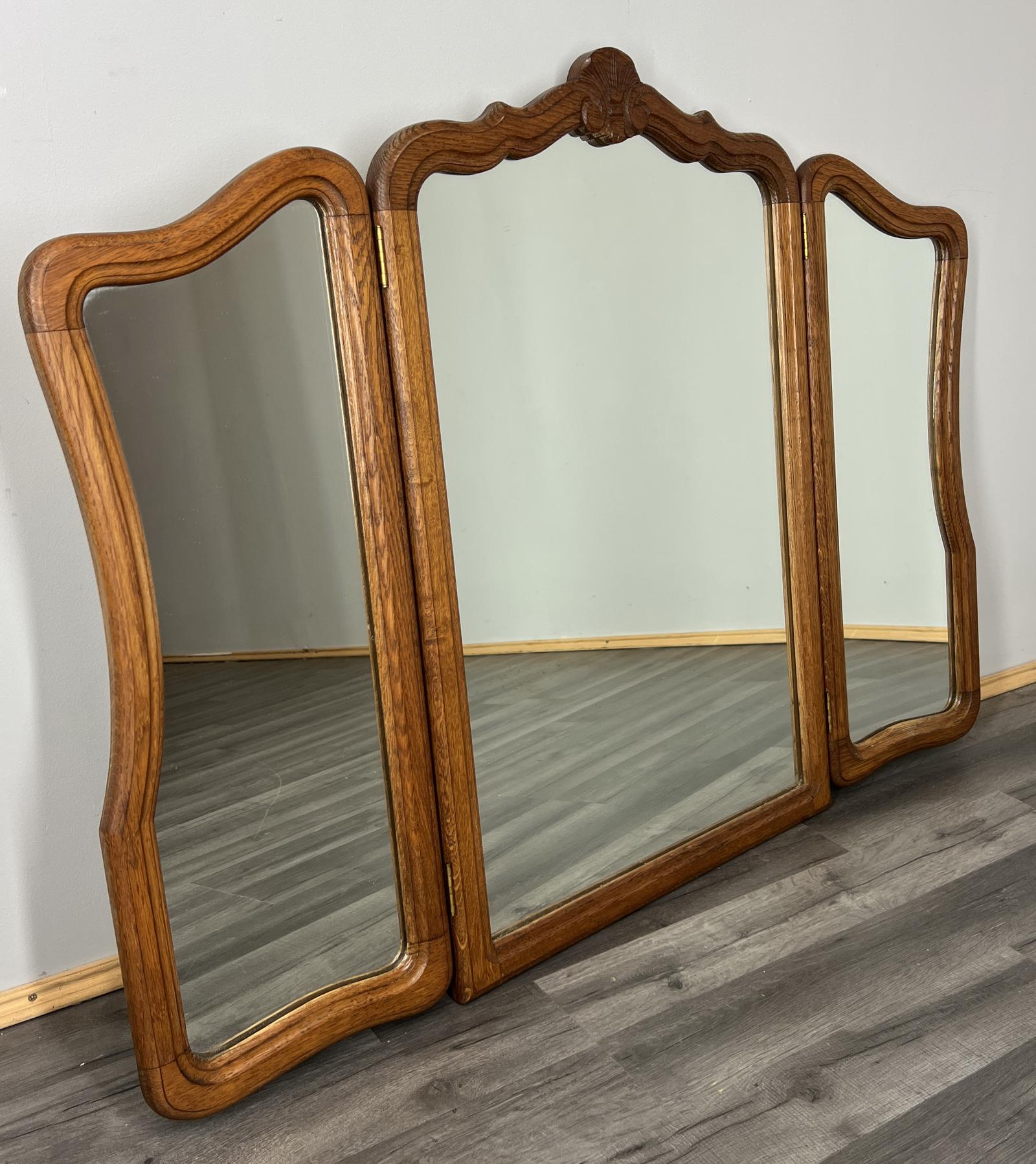 Mirror Vintage French Style Oak Triple Mirror (1 of 6) Mirror Vintage French Style Oak Triple Mirror (1 of 6)