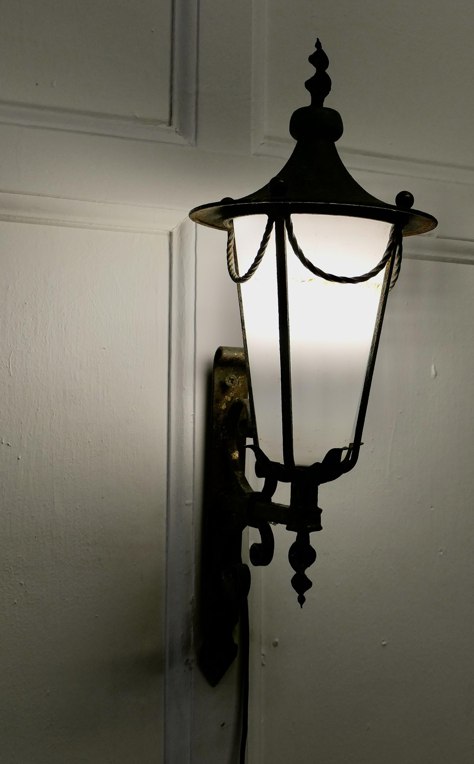 Wrought Iron and Opaque Wall Lantern (1 of 6)