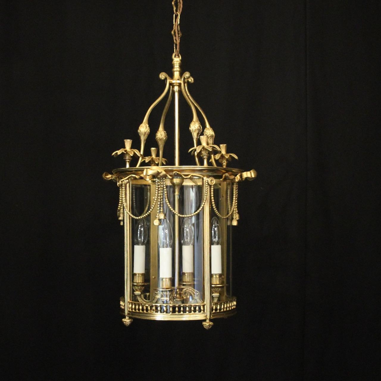 French Gilded Four Light Convex Hall Lantern (1 of 10)
