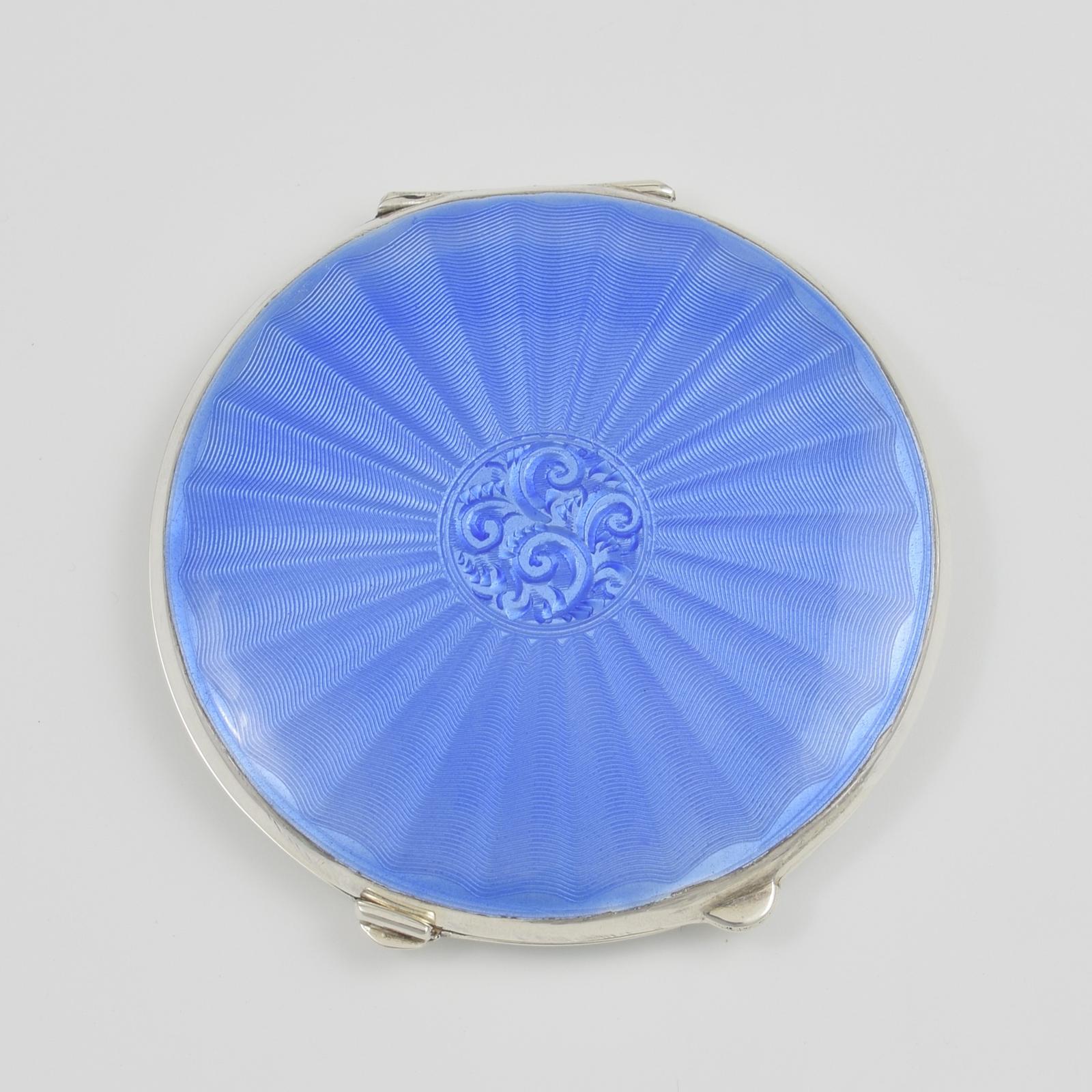 Stunning Sky Blue Guilloche Enamel & Silver Compact Birmingham 1847 (1 of 6)