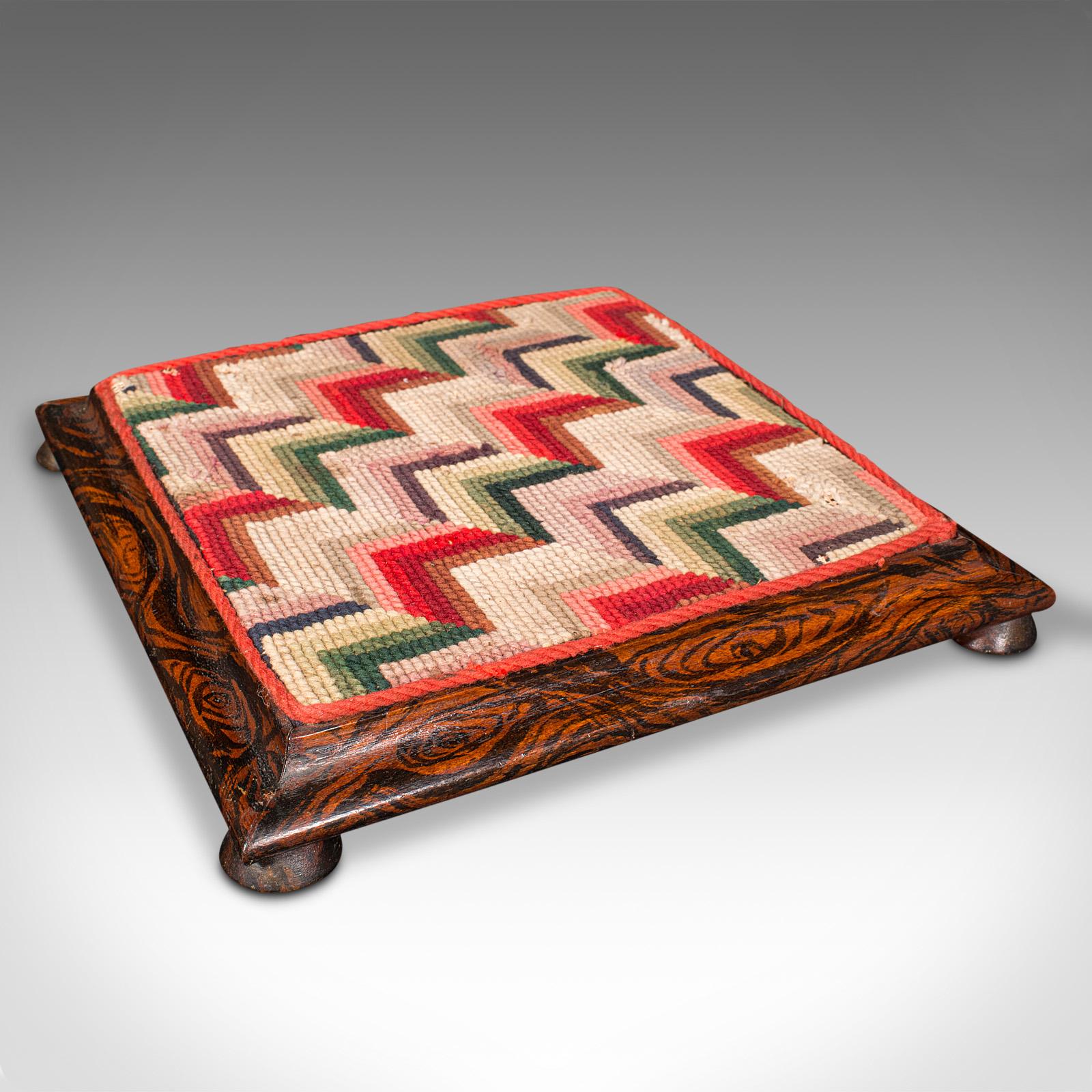 Small Antique Tabletop Sampler, English, Embroidered, Miniature Stool, Victorian (1 of 7)