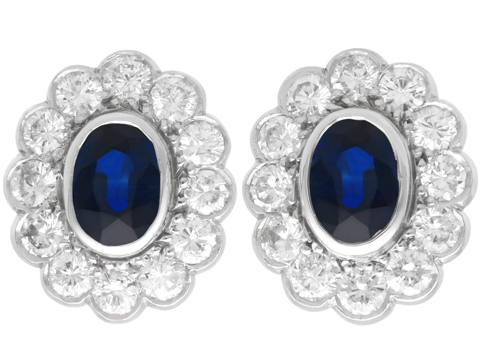 1ct Basaltic Sapphire & 1.50ct Diamond 18k White Gold Cluster Earrings c.1930 (1 of 15)