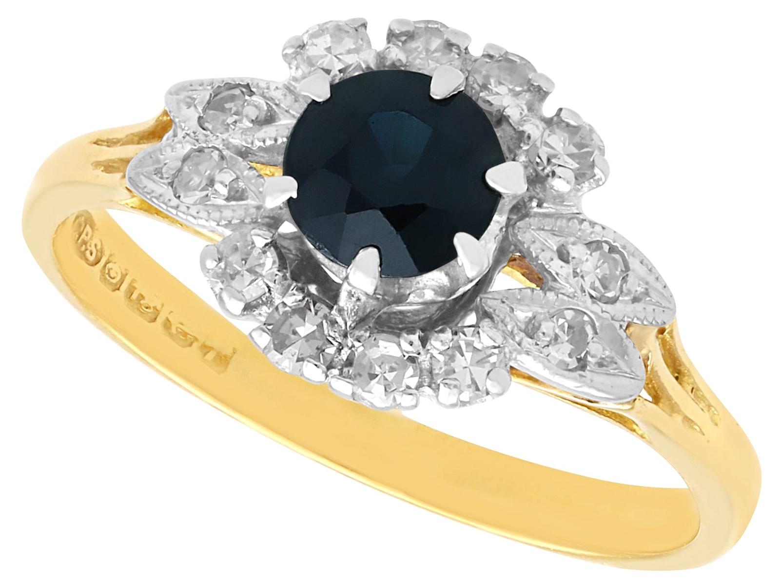 Vintage 0.60ct Sapphire & 0.22ct Diamond, 18ct Yellow Gold Cluster Ring c.1968 (1 of 10)
