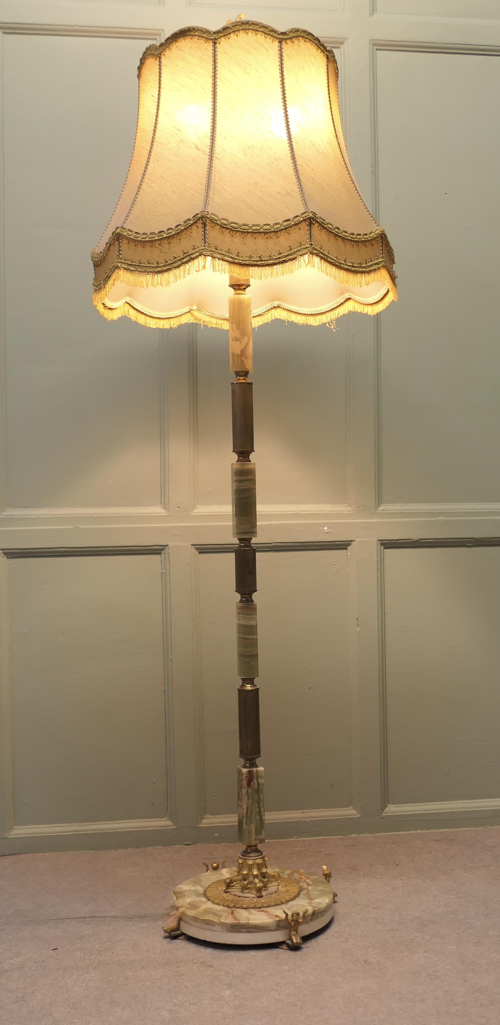 Brass & Onyx Column Floor Lamp with Cherubs (1 of 6) Brass & Onyx Column Floor Lamp with Cherubs (1 of 6)