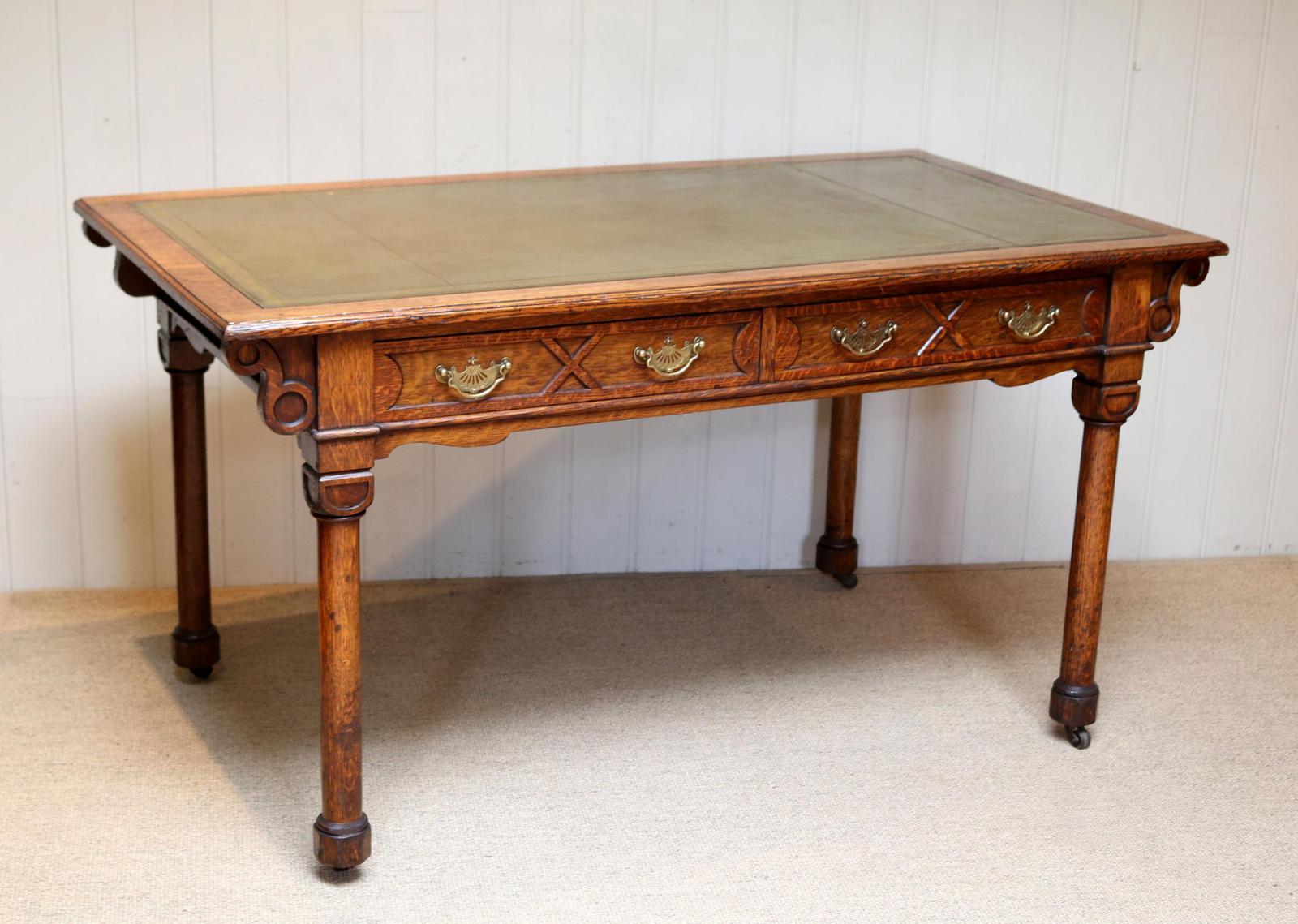 Gothic Revival Oak Writing Desk (1 of 9) Gothic Revival Oak Writing Desk (1 of 9)