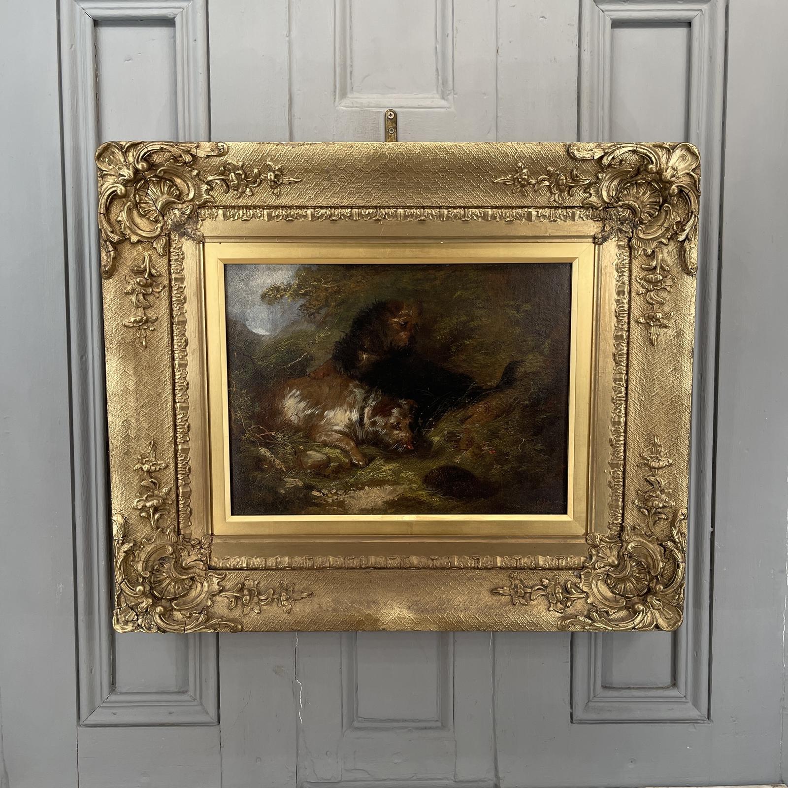 Large Antique Victorian Oil Painting Study of Terrier Dogs Investigating a Hedgehog Signed George Armfield (1 of 10) Large Antique Victorian Oil Painting Study of Terrier Dogs Investigating a Hedgehog Signed George Armfield (1 of 10)