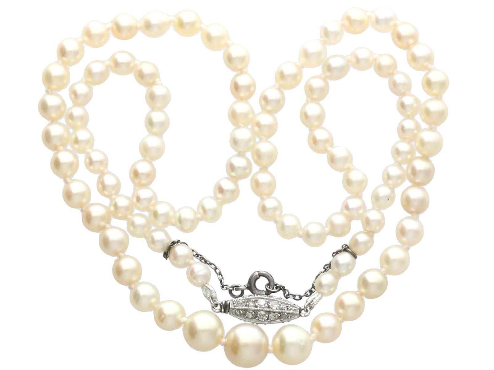 Single Strand Natural Pearl Necklace with 0.30ct Diamond Set Clasp c.1930 (1 of 12) Single Strand Natural Pearl Necklace with 0.30ct Diamond Set Clasp c.1930 (1 of 12)