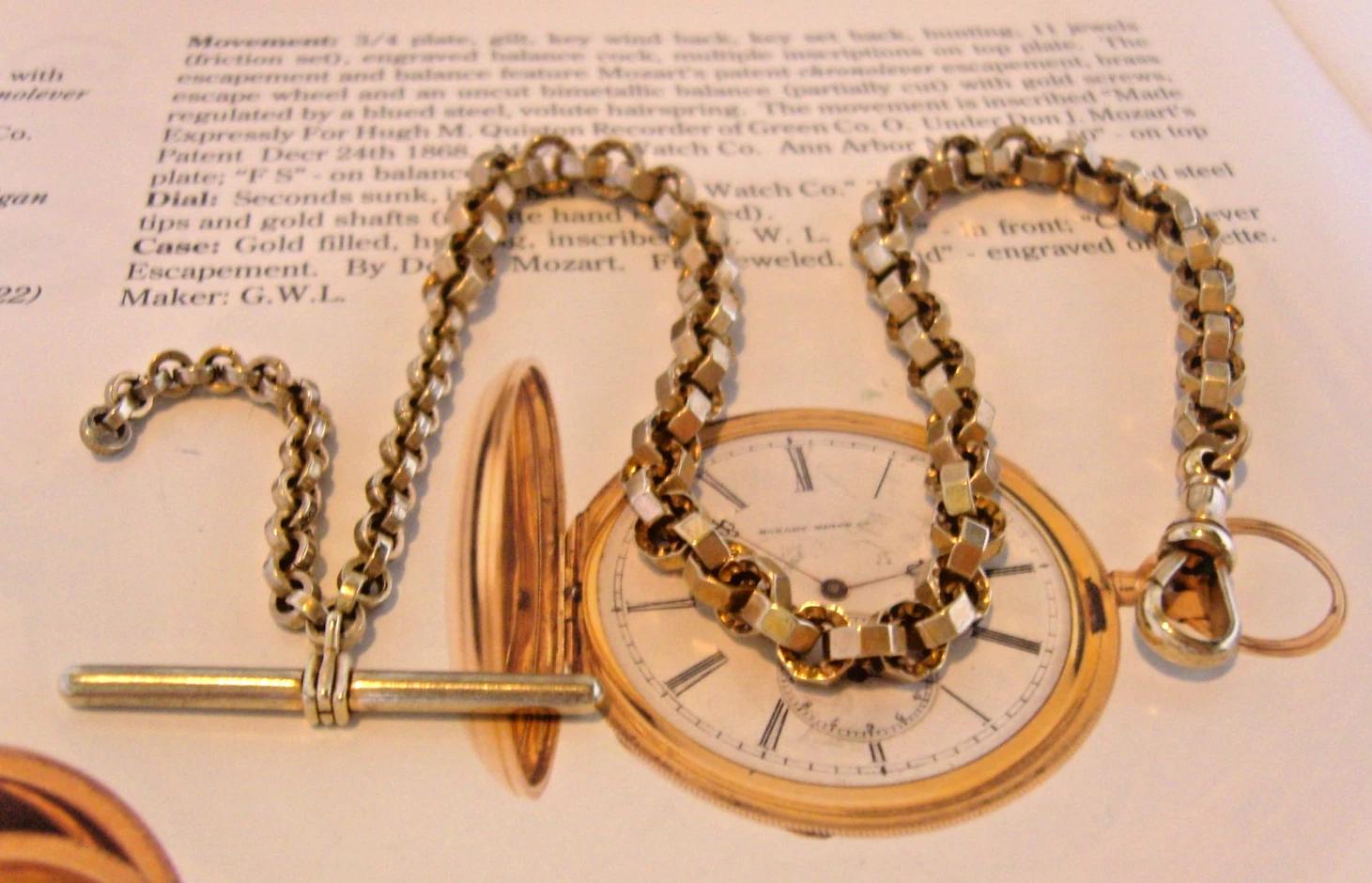 Pocket Watch Chain Antique USA Victorian Big Brass Albert With T Bar Dated 1872 (1 of 12)