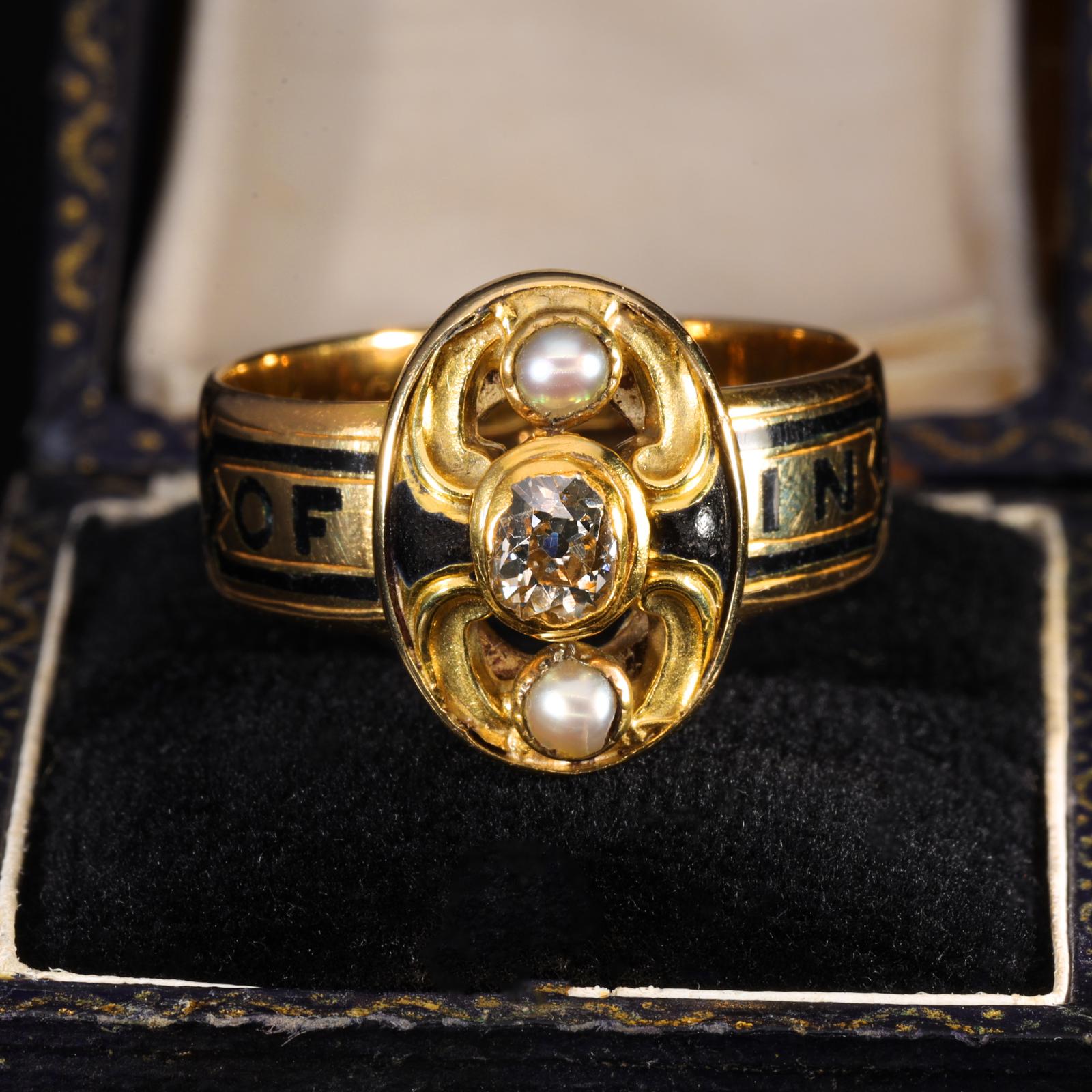 The Antique Victorian 1888 Diamond and Pearl Memorial Ring (1 of 8)