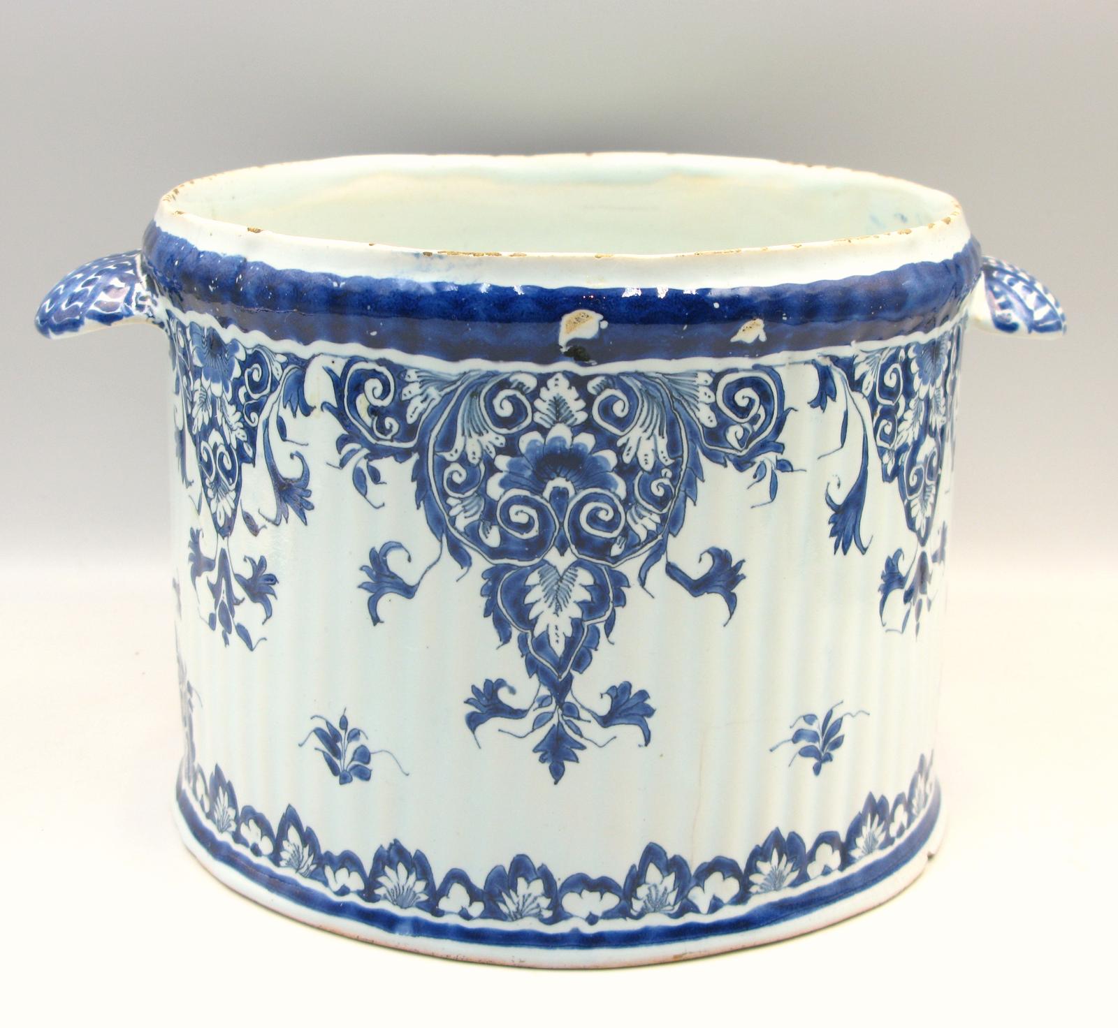 Rouen Circa 1700 Blue & White Faience Bottle Cooler (1 of 9)