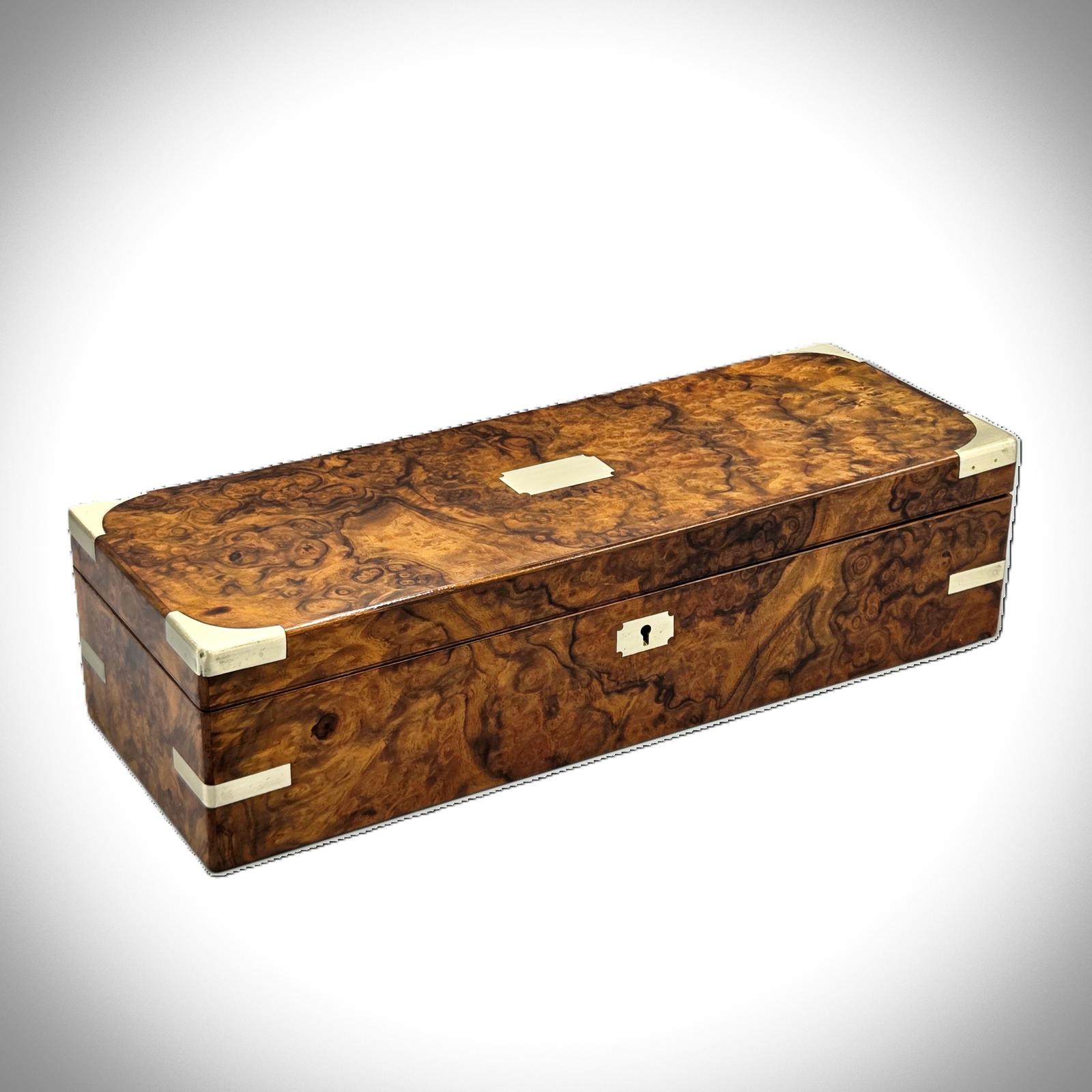 Large & Rare Early Victorian Brass Bound Burr Walnut Box (1 of 8)