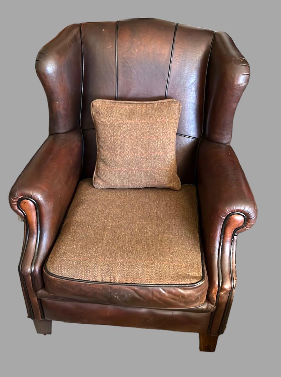 Leather Armchair with Tweed Seat (1 of 5) Leather Armchair with Tweed Seat (1 of 5)