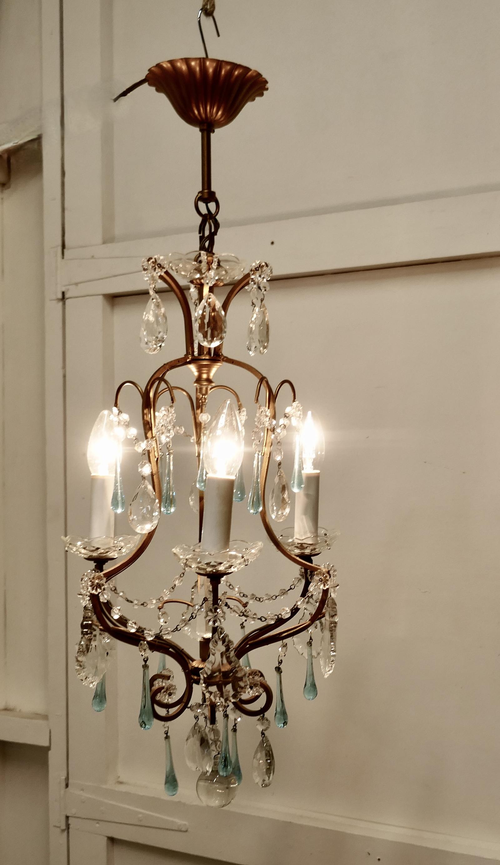French Crystal Chandelier with Chains & Turquoise Drops (1 of 10)