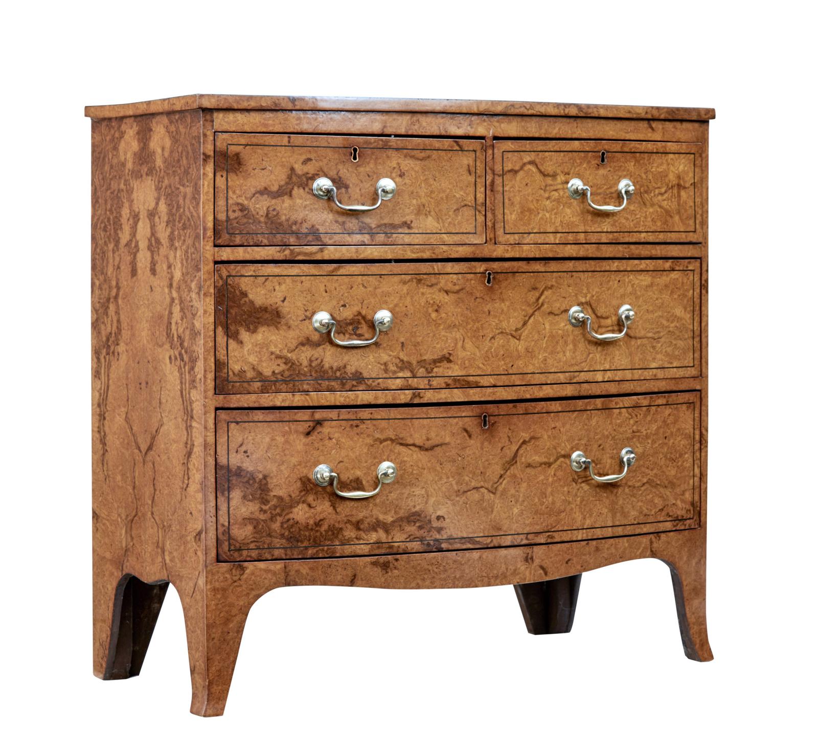 19th Century Burr Walnut Bowfront Chest of Drawers (1 of 6)