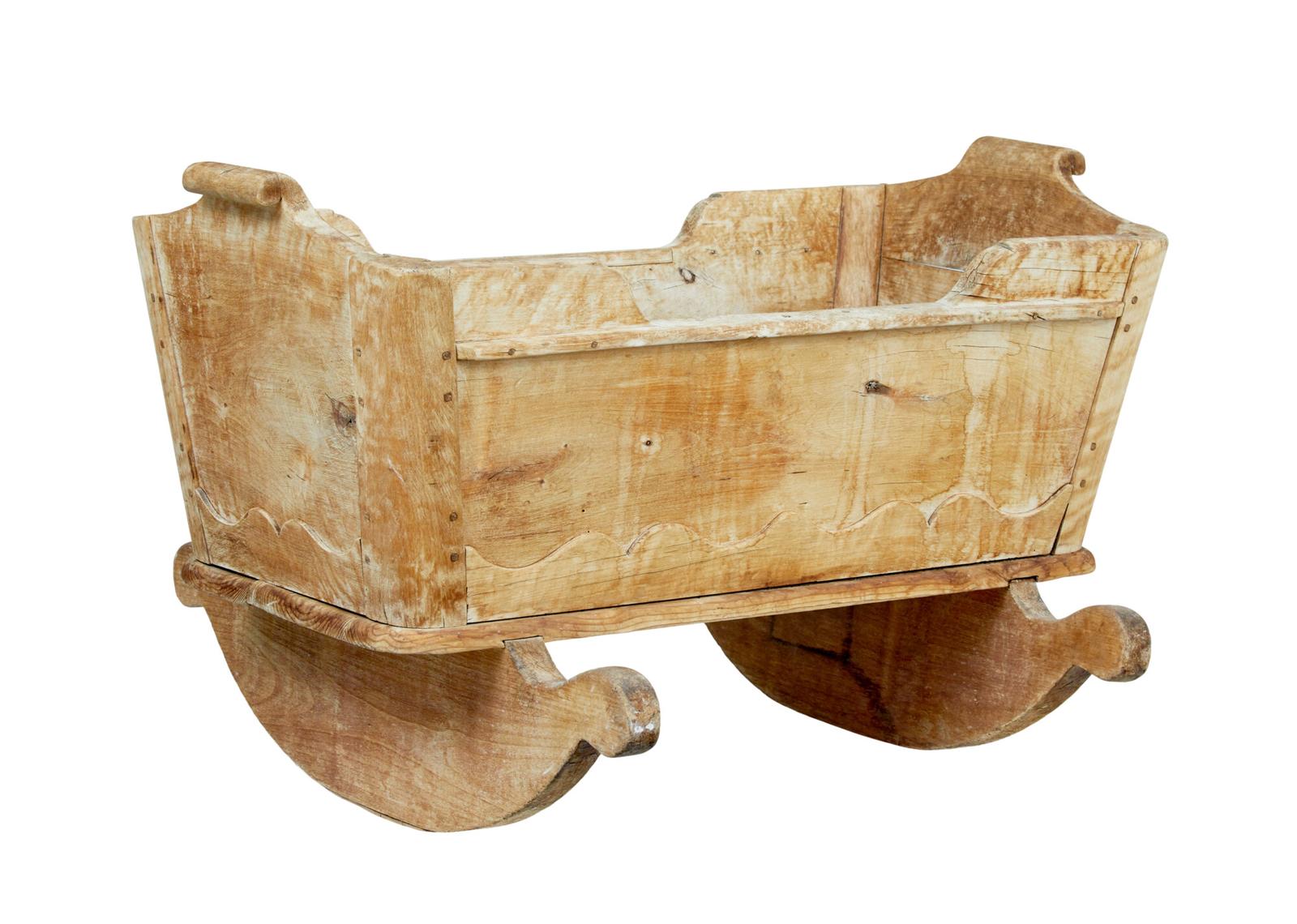 Swedish Mid 19th Century Carved Pine Rocking Cradle (1 of 8)