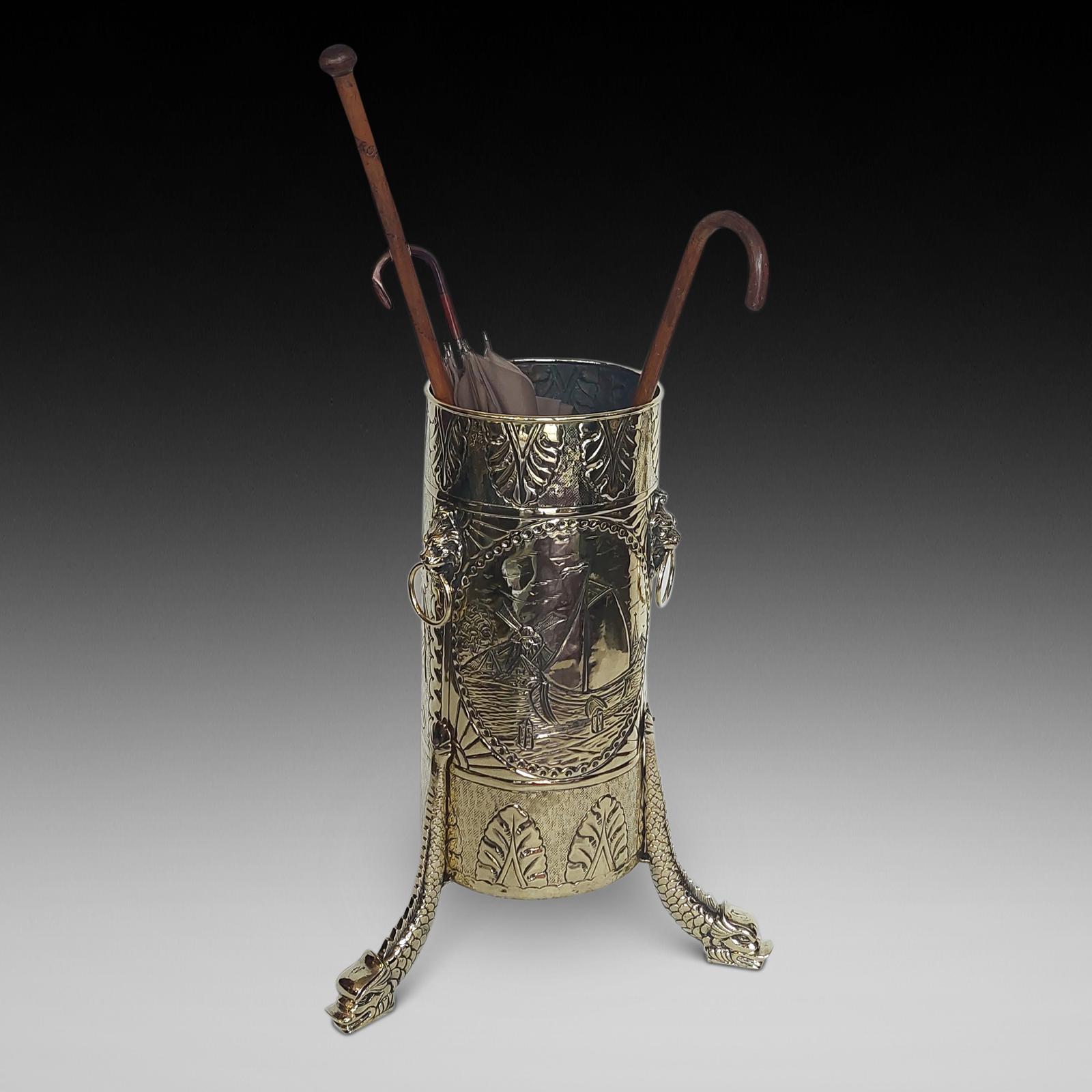 19th Century Dutch Brass Embossed Stick Stand (1 of 9) 19th Century Dutch Brass Embossed Stick Stand (1 of 9)