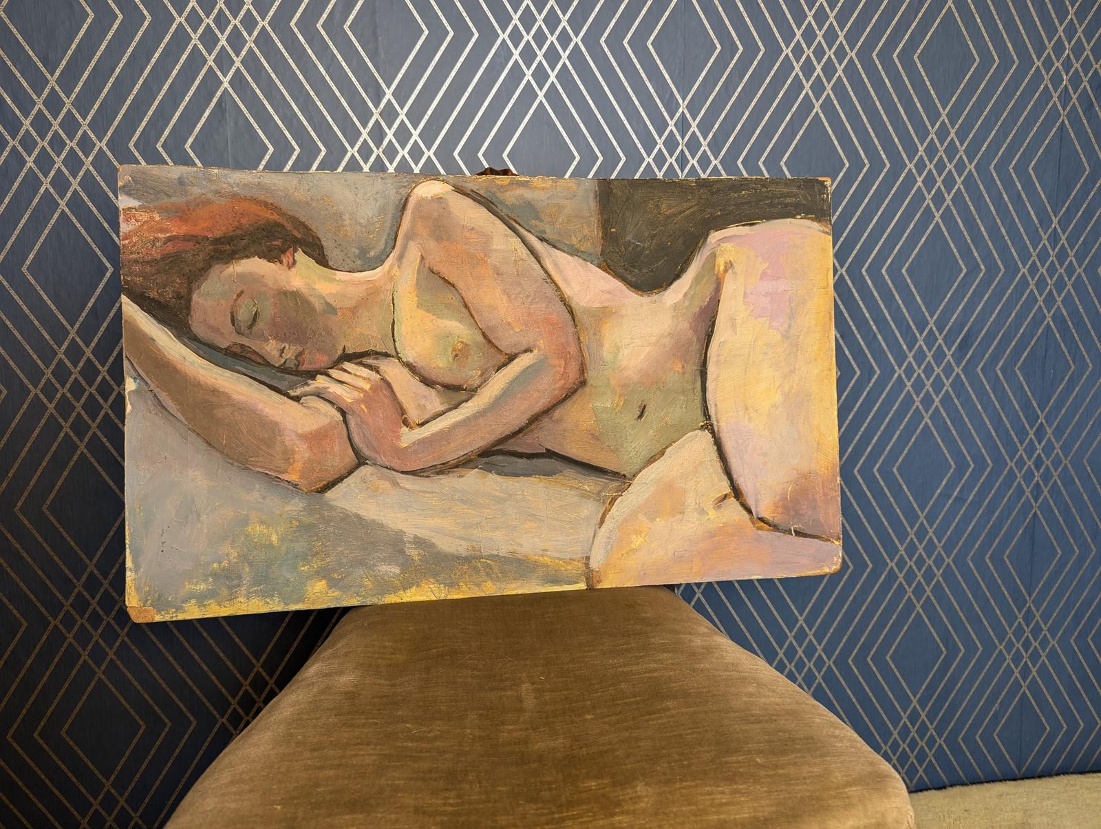 Vintage Oil on Board of Nude Lady (1 of 6)