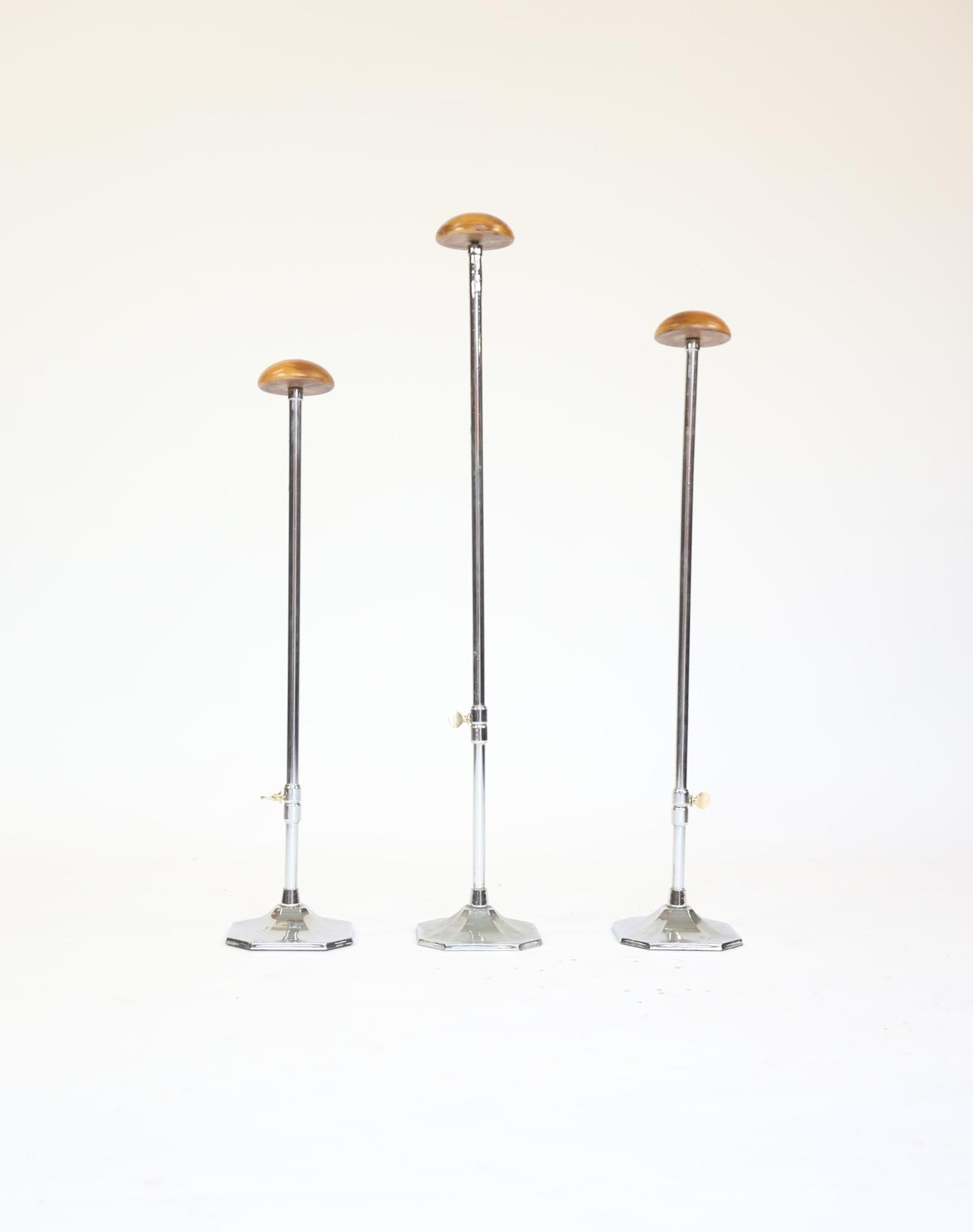 Art Deco Set 3 Chrome & Beech Shop Display Hat Stands (1 of 7)