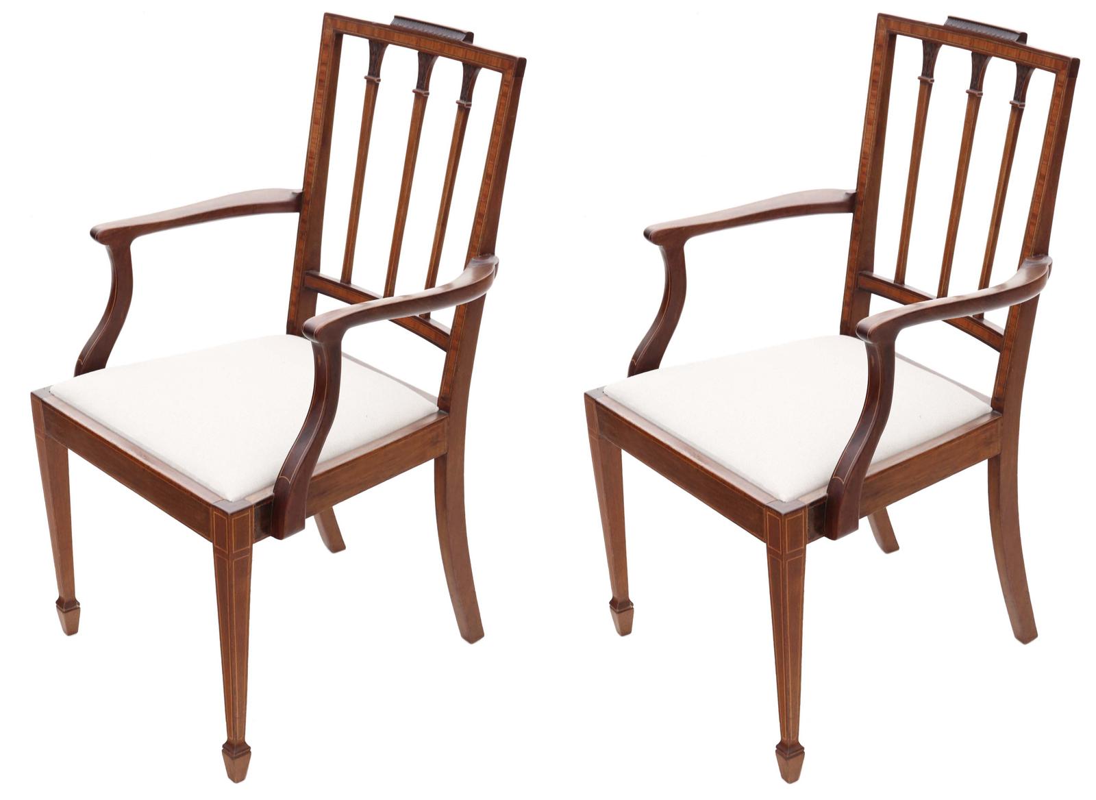 Pair of Georgian Revival Mahogany Elbow Carver Dining Chairs - Antique Quality c.1900 (1 of 7)