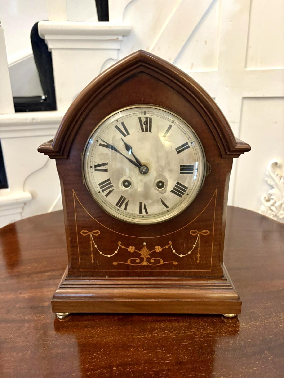 Antique Edwardian Mahogany Striking Mantel Clock (1 of 8)