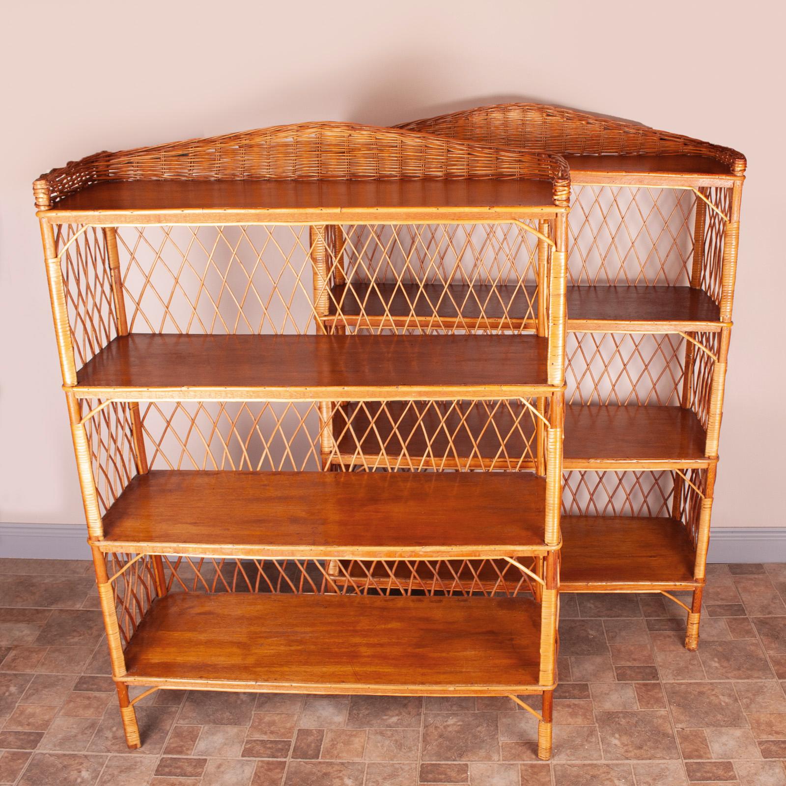 Stylish Pair of Wicker Rattan Bookcase Shelving Units (1 of 19)