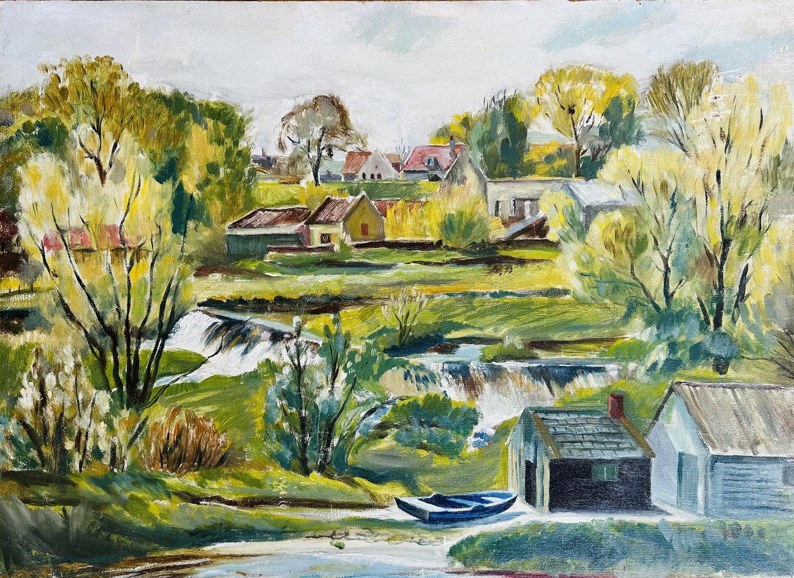 Original Oil on Board 'river Scene with Boat House' by Helmut Petzsch 1920-2008. Signed Verso. C.1960. Provenance; The Artists Studio (1 of 3)