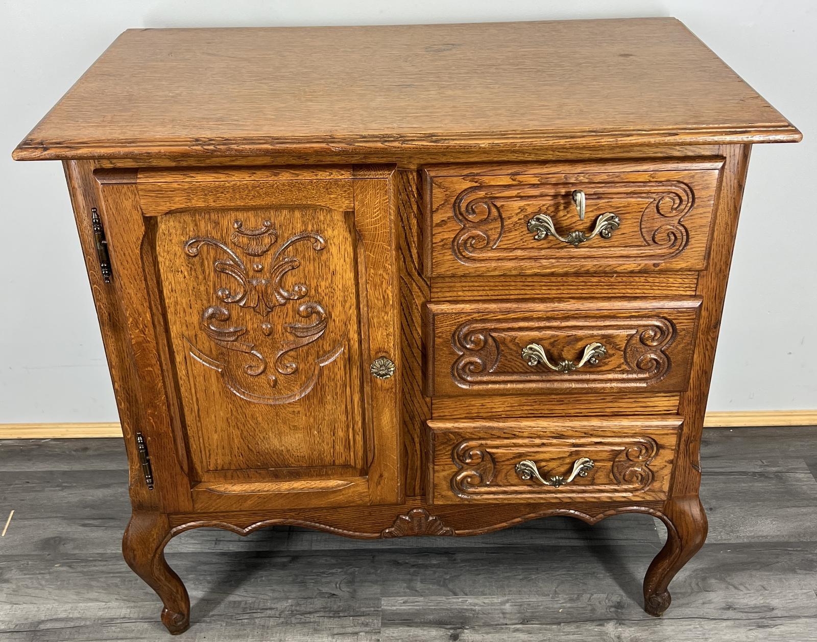 Cabinet Vintage French Oak Carved with 3 Drawers Sideboard (1 of 13)