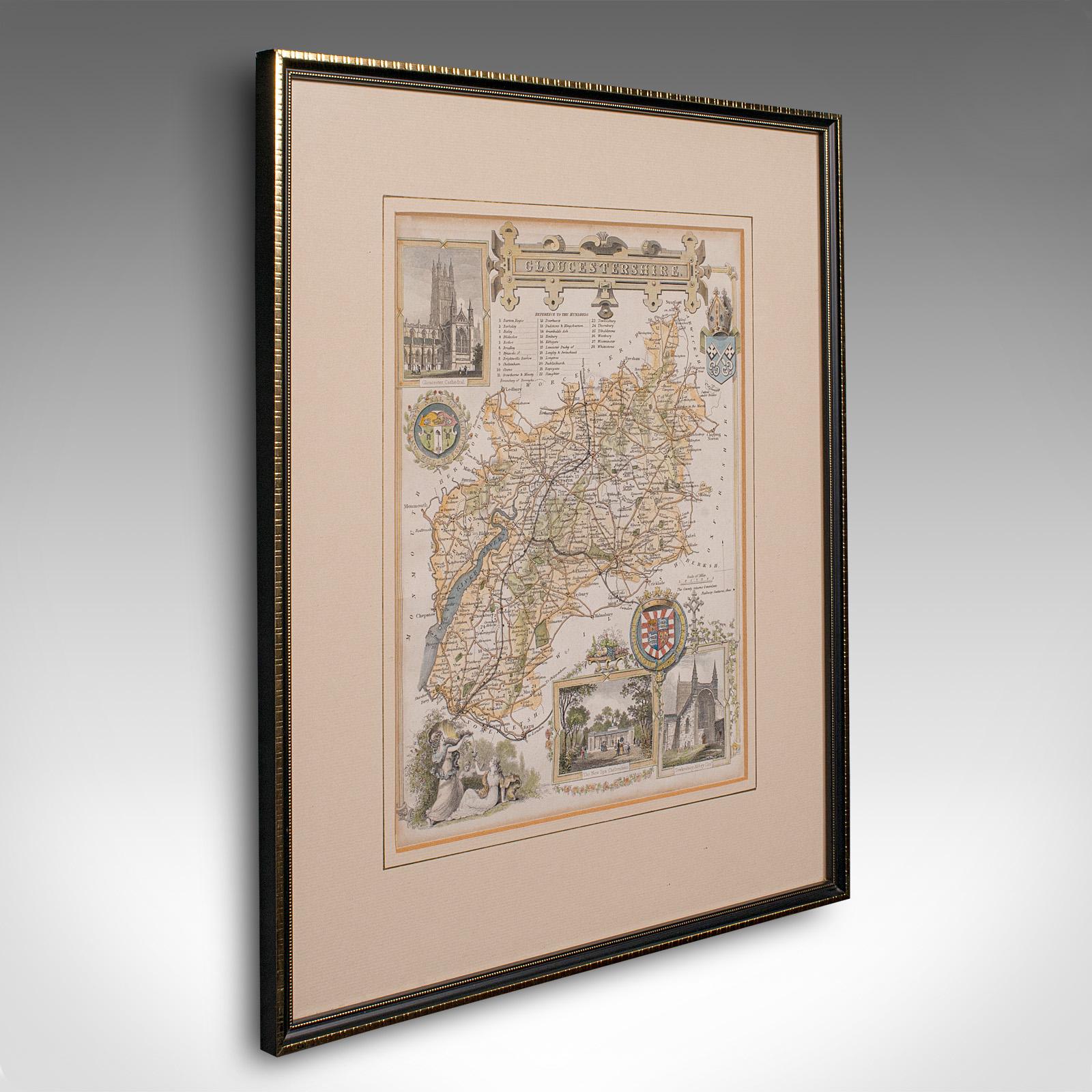 Antique Lithography Map, Gloucestershire, English, Framed Engraving, Cartography (1 of 12)