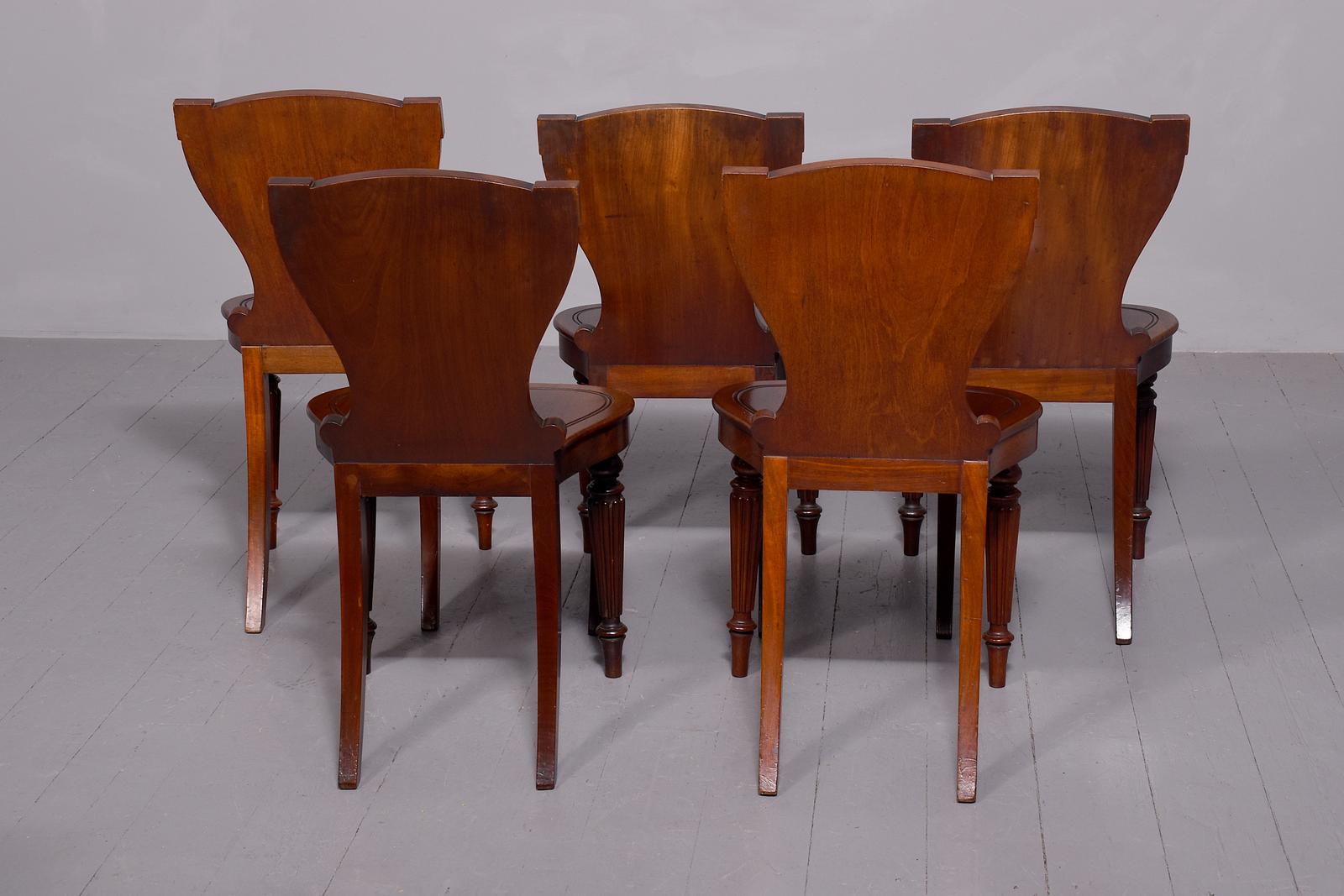 Set of Five George IV Heraldic Mahogany Hall Chairs (1 of 8)