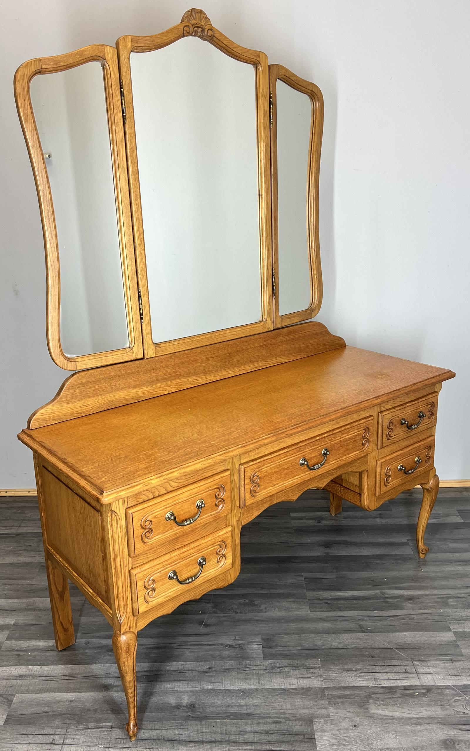 Vintage Dressing Table with Mirror French Louis Oak Vanity Table Makeup (1 of 9)