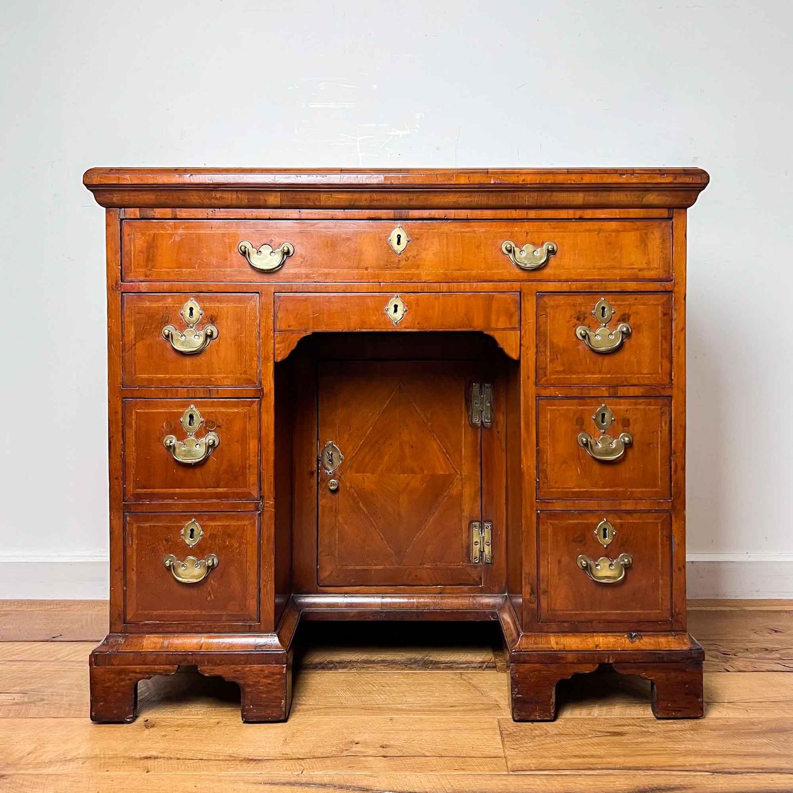 George II Yew Veneered Featherbanded Kneehole Desk (1 of 31)