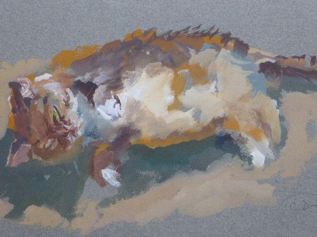 Oil on Paper Reclining Cat Listed Artist Caroline (1 of 13)