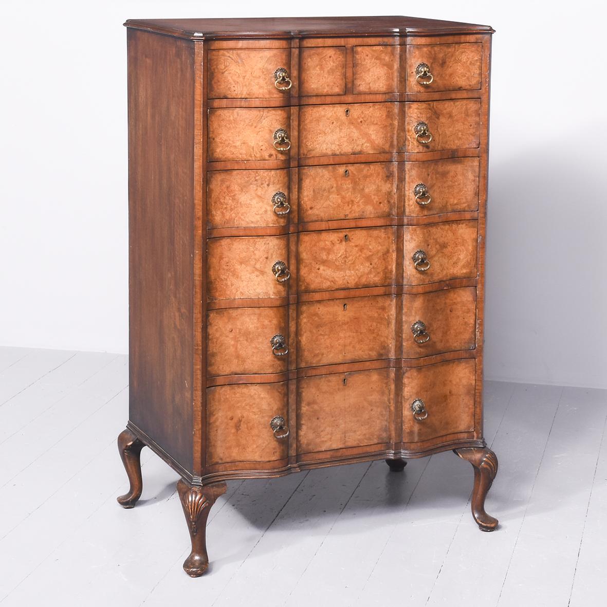 Quality George II Style Shaped-front Burr Walnut Tallboy (1 of 7) Quality George II Style Shaped-front Burr Walnut Tallboy (1 of 7)