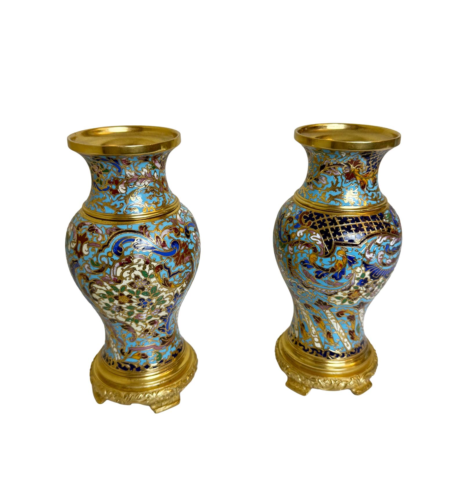 Pair of 19th Century Gilt Bronze Champleve Vases (1 of 8) Pair of 19th Century Gilt Bronze Champleve Vases (1 of 8)