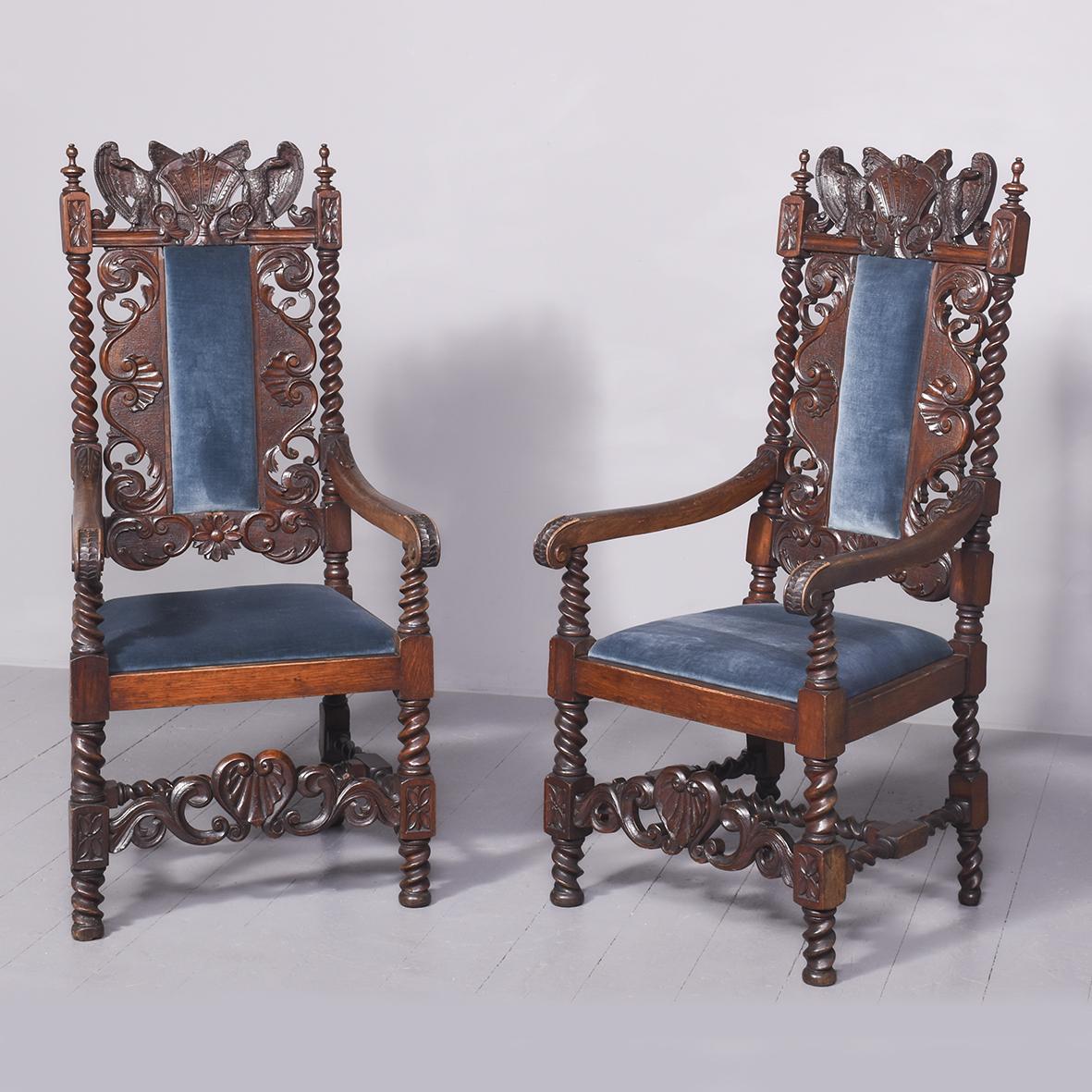 Impressive Pair of Large Carved Oak Throne or Hall Chairs (1 of 13)