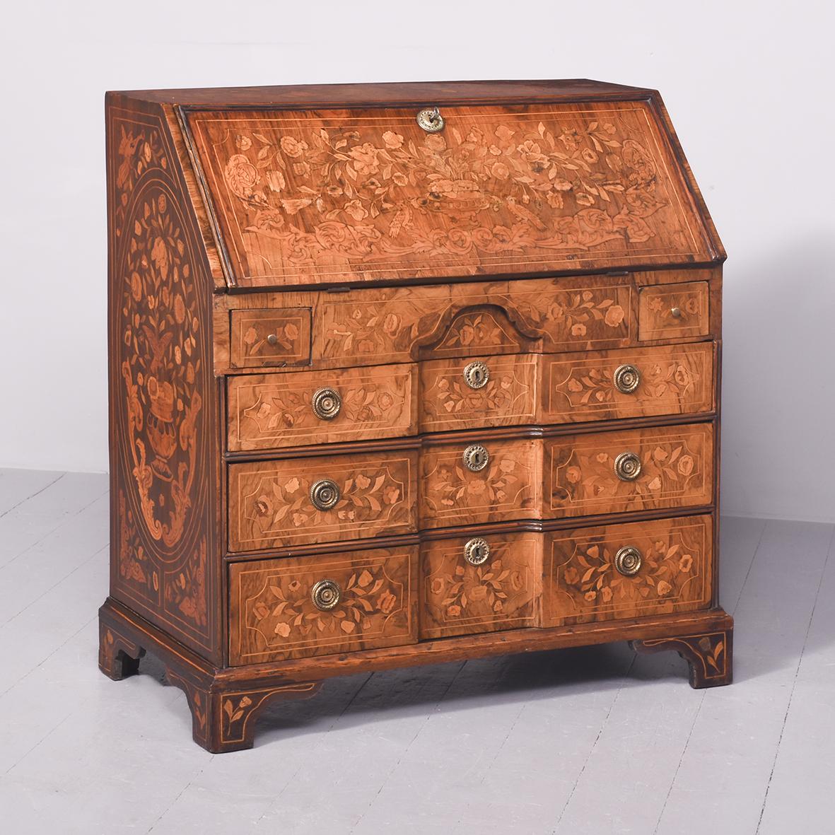 Quality Dutch Marquetry Inlaid Walnut Block Fronted Bureau (1 of 15)