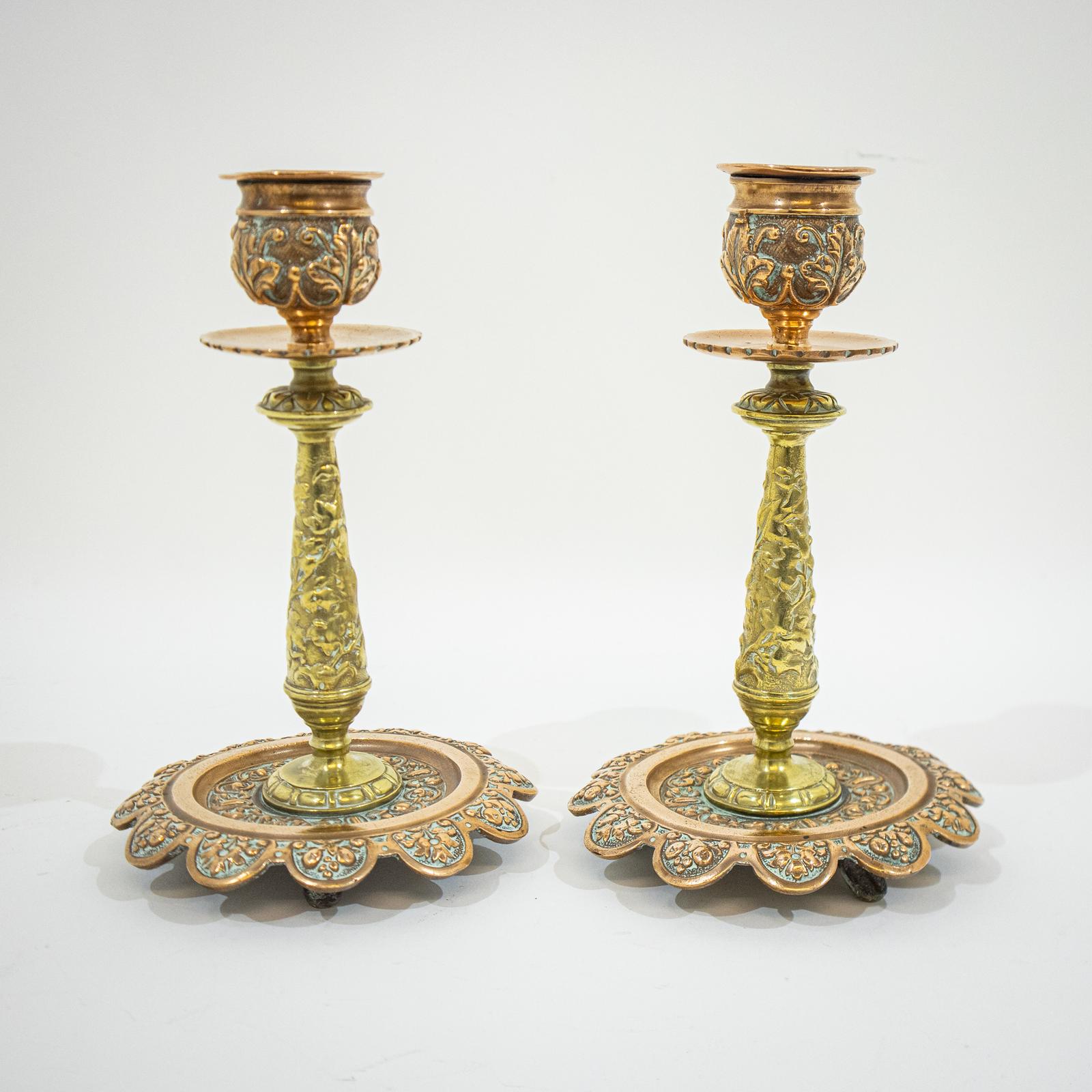 Pair of Aesthetic Period Copper & Brass William Tonks Candlesticks (1 of 8)
