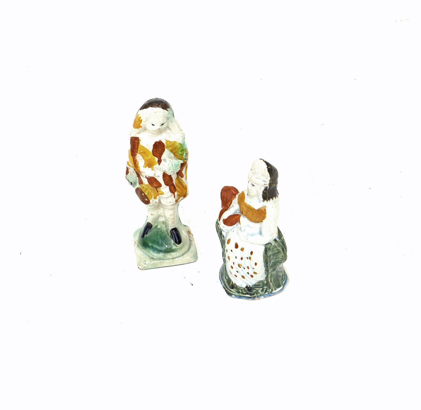 Antique Early Pottery Pair of 18thc Pratt Ware Pearlware Glazed Toy Figures. English C1780 (1 of 5)