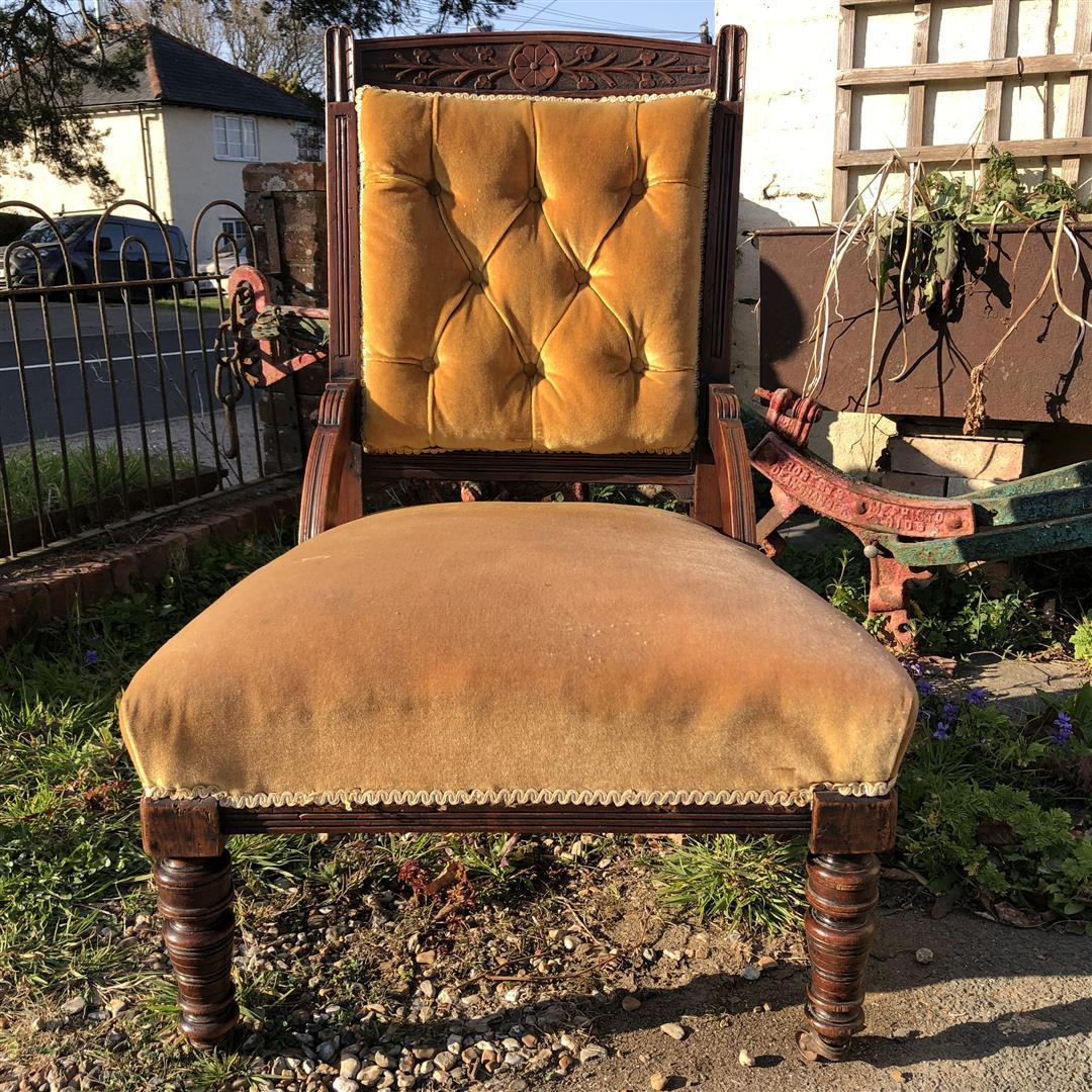 Antique Nursing Chair with Yellow Velvet Upholstery 1910s (1 of 18)