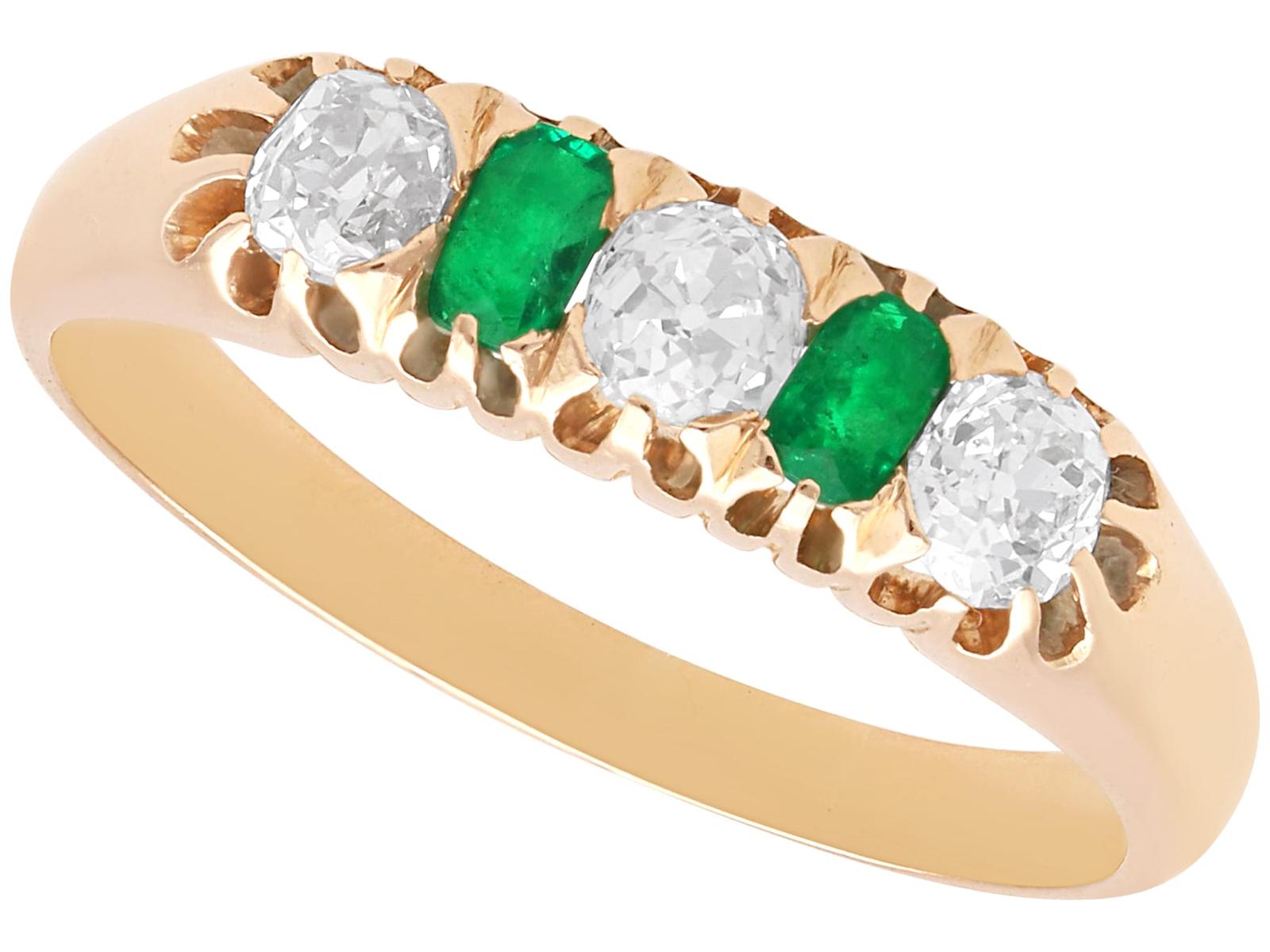 Antique 0.30ct Emerald and 0.60ct Diamond 14k Yellow Gold Five Stone Ring Circa 1925 (1 of 10)
