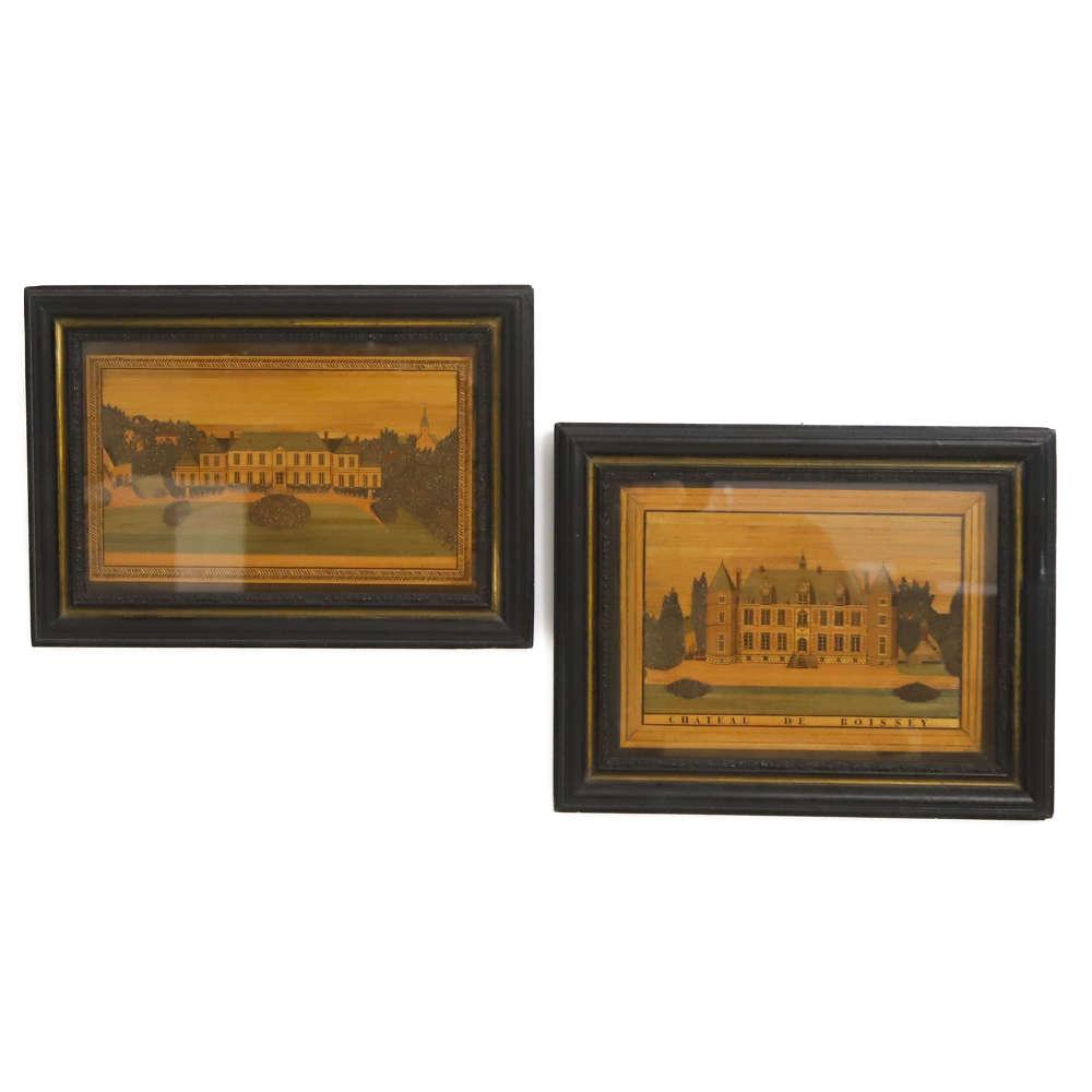 Pair of Straw Pictures Chateau de Boissey Original Frames France c.1890 (1 of 10) Pair of Straw Pictures Chateau de Boissey Original Frames France c.1890 (1 of 10)