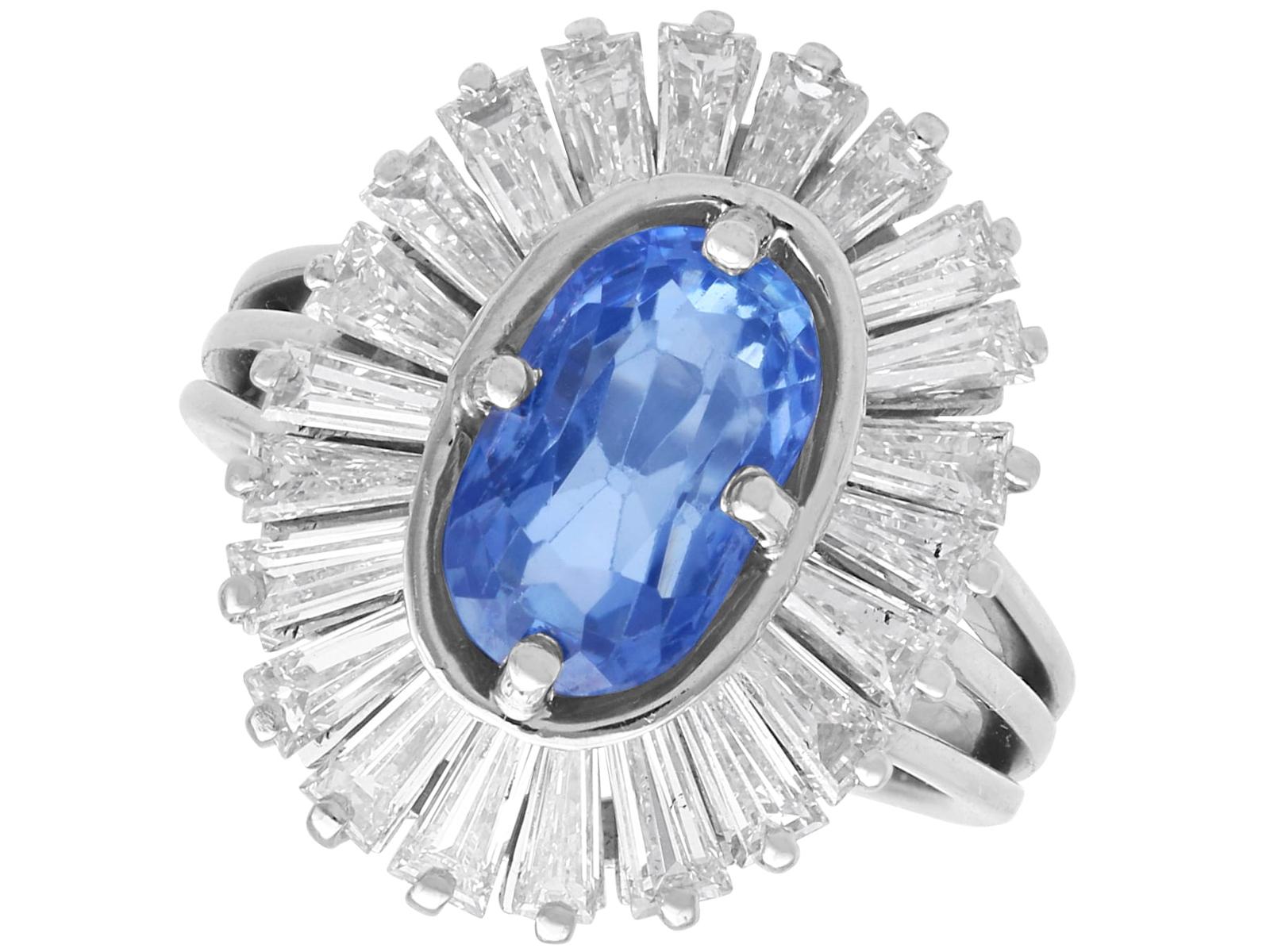 Vintage 2.75ct Ceylon Sapphire & 2.88ct Diamond, 18ct White Gold Cluster Ring c.1970 (1 of 11)