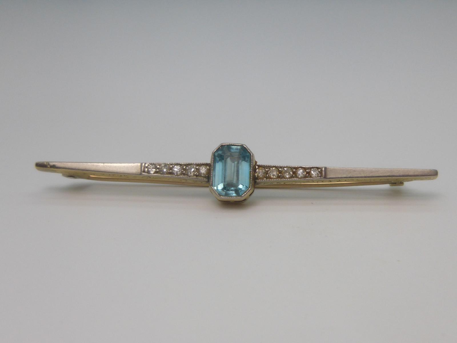 Art Deco Diamond And Blue Zircon Brooch (1 of 6)